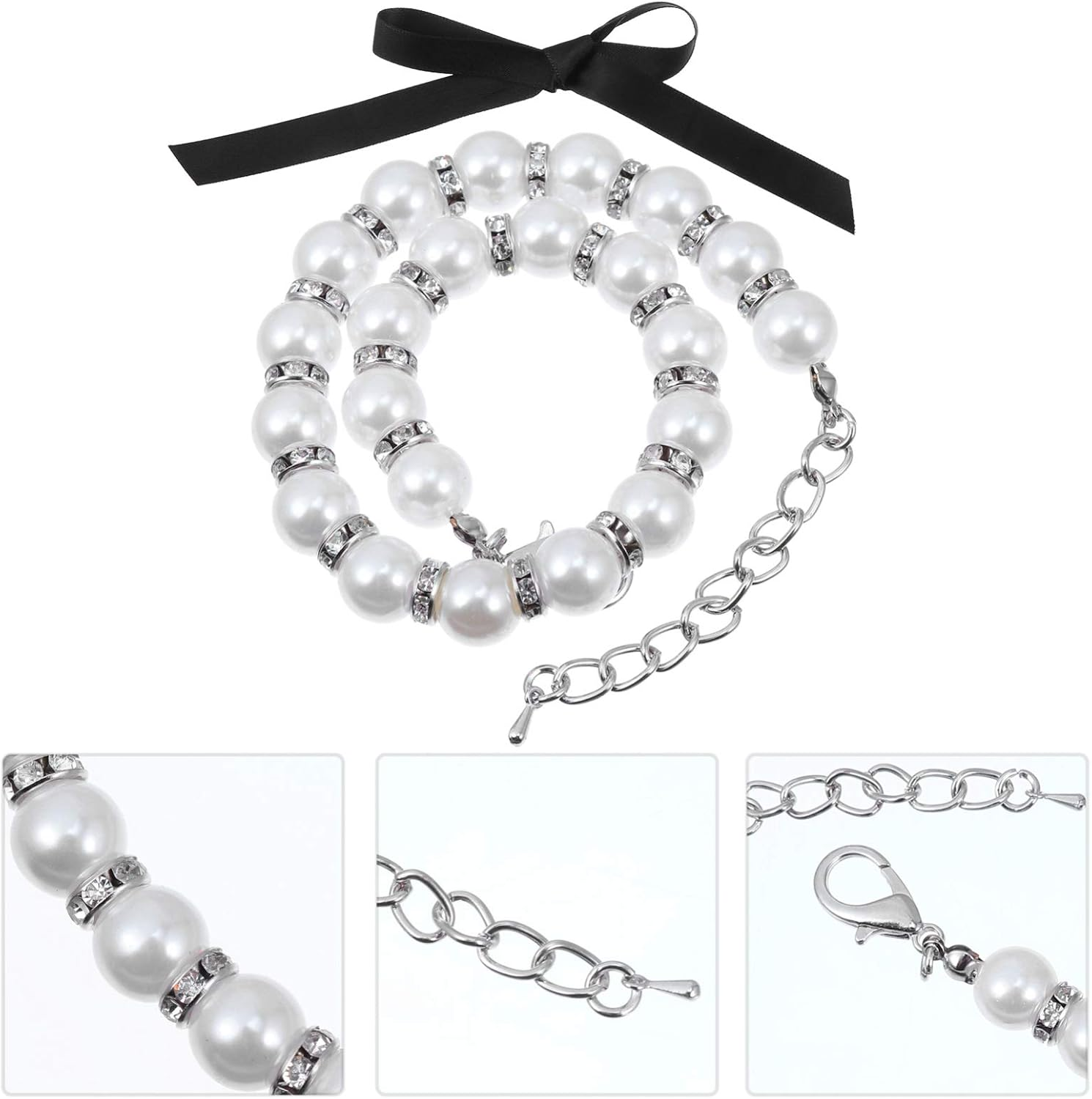 POPETPOP 1 Set Dog Cat Pet Pearls Necklace Collar Bling Accessories Ribbon Charm Pet Jewelry Chihuahua Yorkie Girl Clothes Costume Outfits Accessories M image number 3