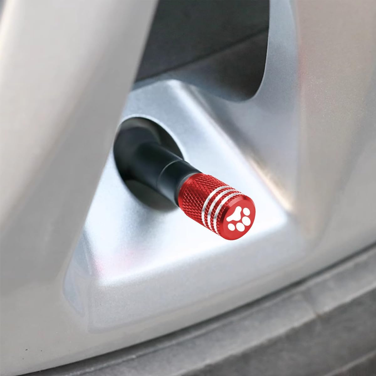 JNNJ Set of 4 Valve Caps with Rubber Ring Seal, Aluminium Alloy Car Wheel Dust Caps, Aluminium Alloy Cycling Valve Caps, Car Tyre Valve Cap, Universal Dust Cap, Alloy (Red)