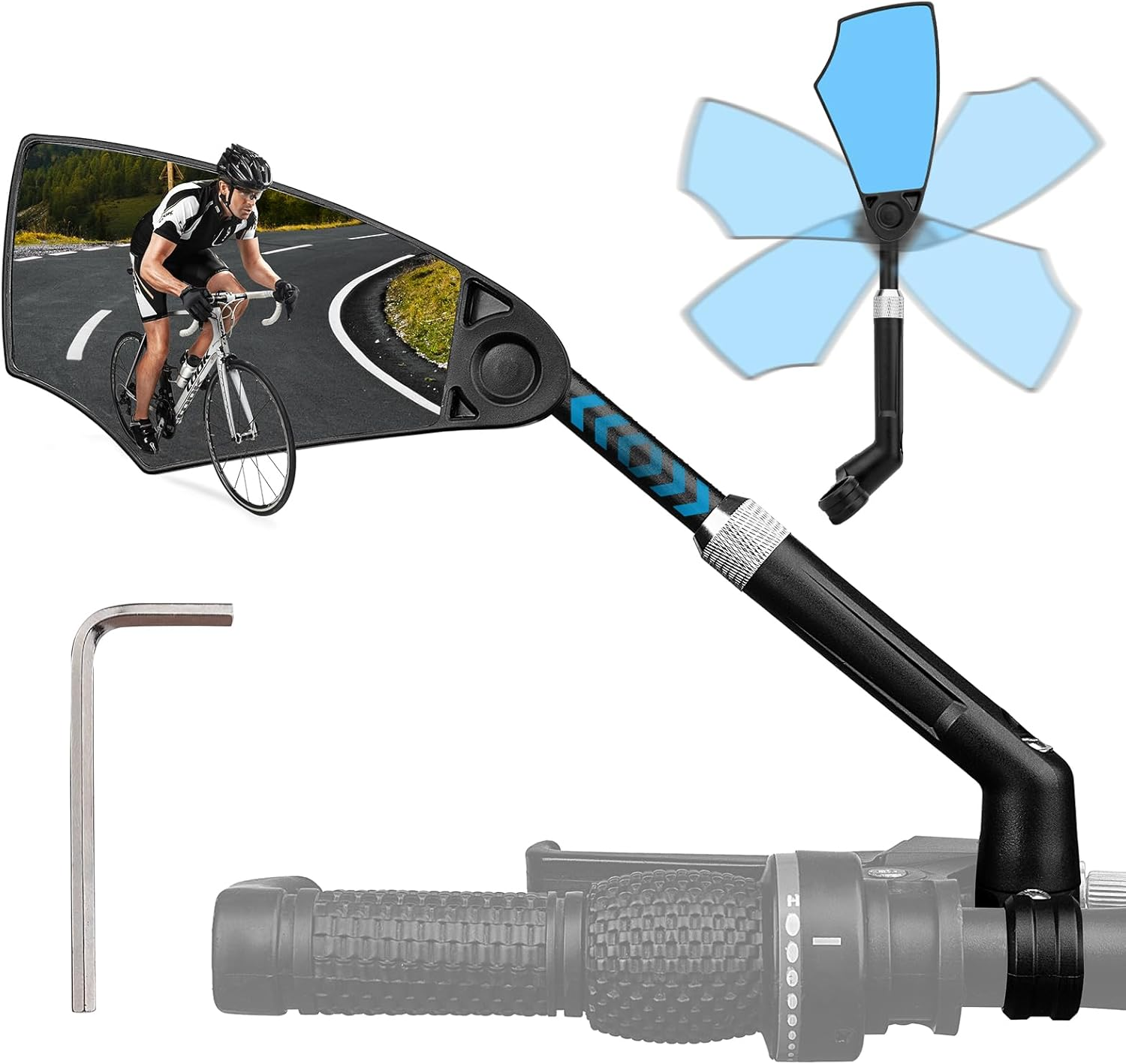 Retractable Bike Handlebar Rear View Mirrors 2 Pack - 360 &deg; Adjustable Flat Rotation Anti-Glare Glass Lens Bicycle Rearview Mirror, for the Bicycle Ebike Scooter 21-24Mm Handlebar image number 2