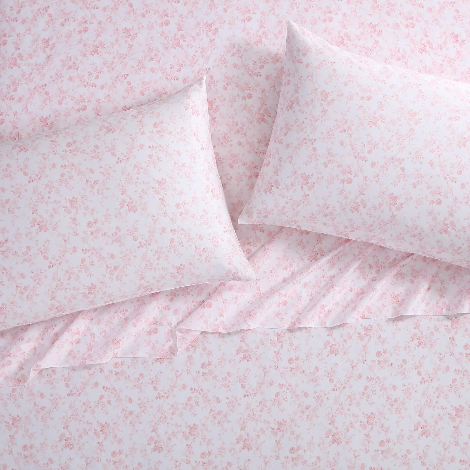 Laura Ashley - Queen Sheet Set, Soft Sateen Cotton Bedding Set - Sleek, Smooth, & Breathable (Bella Pink, Queen) (USHSA01235891) image number 3