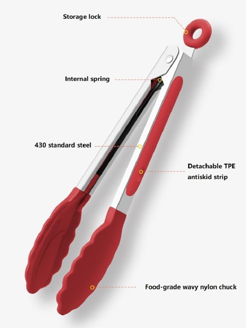 Set of 3 7-Inch Small Silicone Tongs Mini Serving Tongs Kitchen Barbecue Clip Anti-Scalding Barbecue Clip (Black, One Size) image number 6