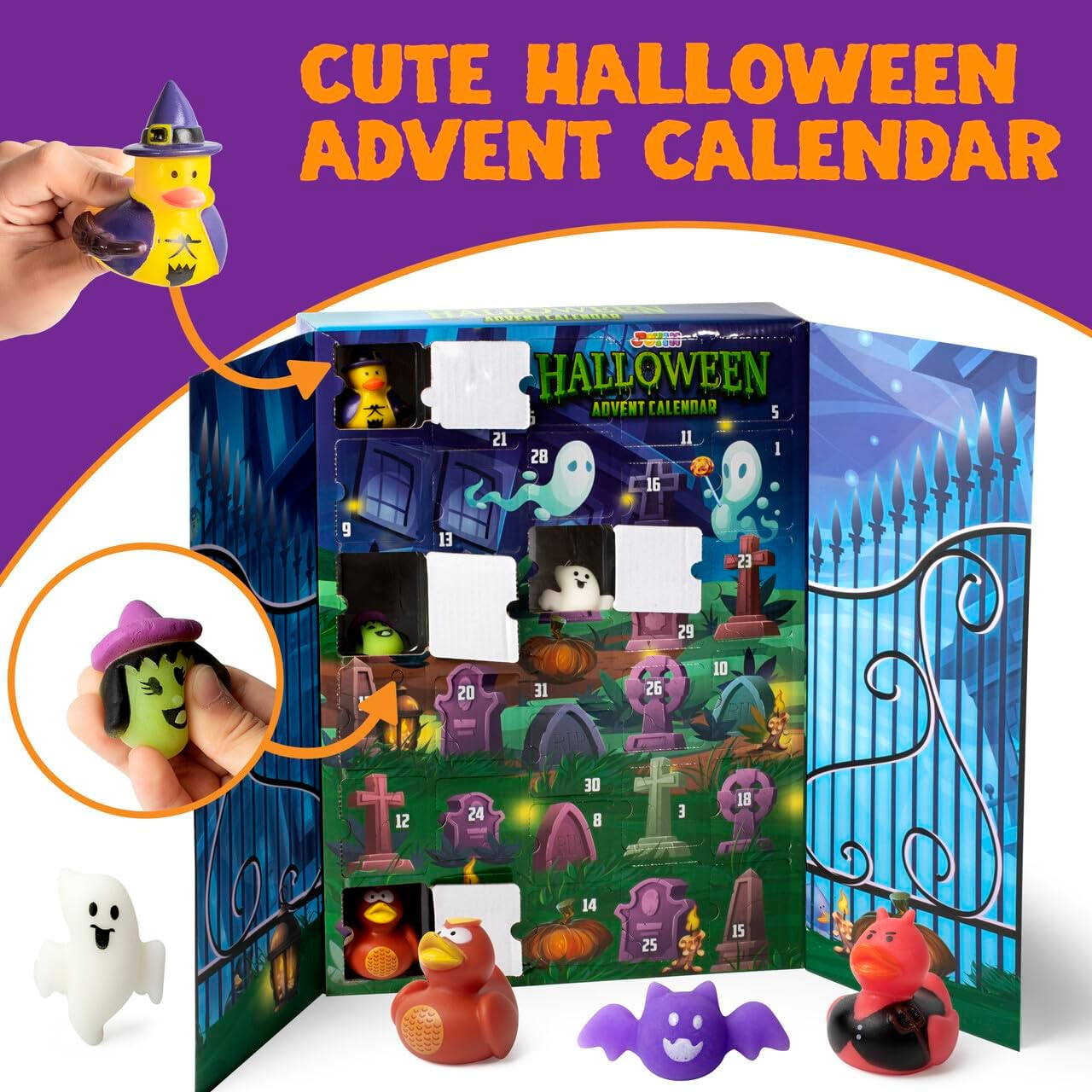 JOYIN Halloween Advent Calendar 2025 with Surprise Toys, Holiday Countdown to Halloween with Mochi and Surprise Themed Rubber Ducks,Countdown Calendar Toys for Party Favor