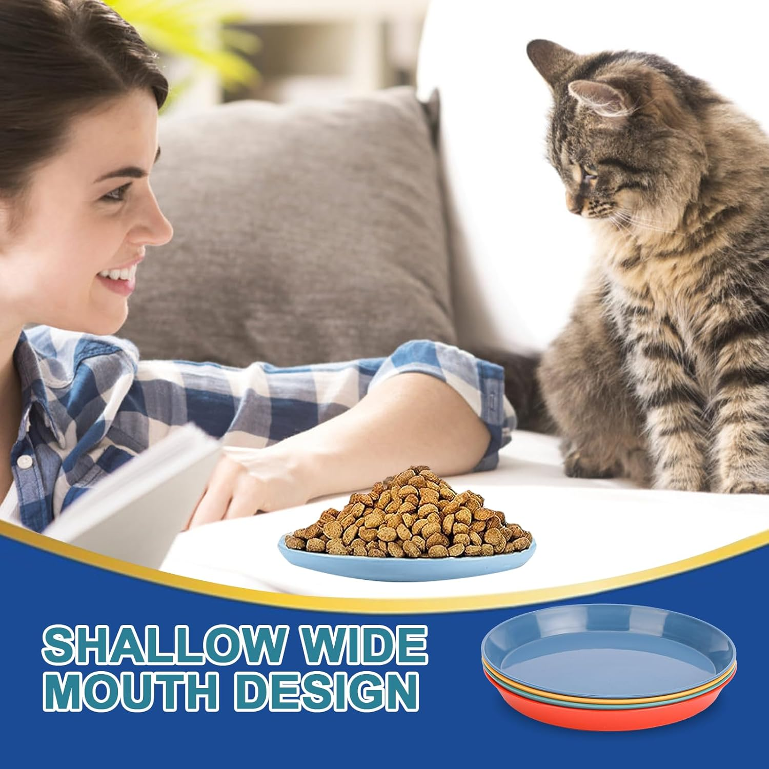 Pack of 4 Cat Food Bowls, Flat Cat Food, Flat Cat Bowls, Whiskers, Fatigue-Free, Cat Food Bowls for Food and Water, Cat Bowl for Kittens and Short-Legged Cats - Pack Of 8 image number 7