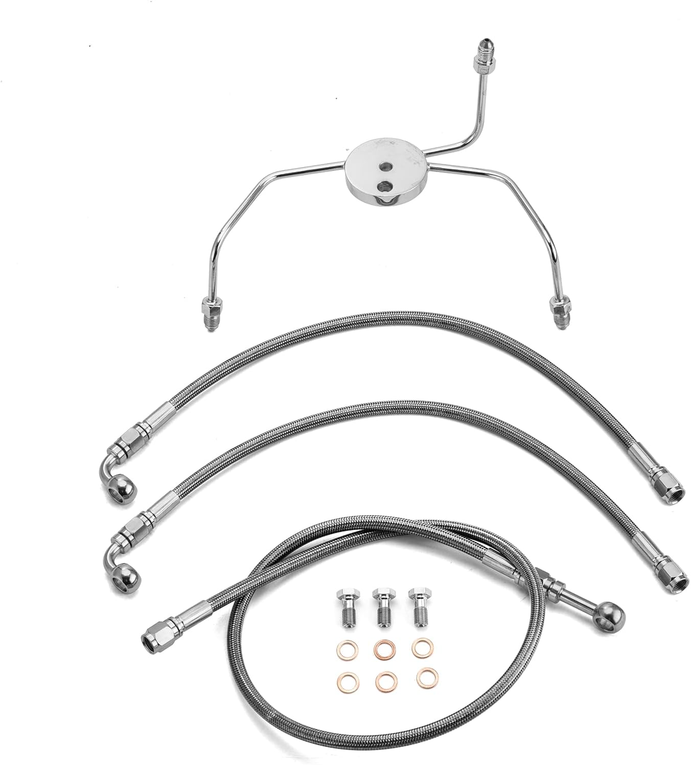 Mofun 51" Upper and Lower Hydraulic Brake Line Compatible with Harley Touring Road Glide Road King 1999-2007, Fit 12"-14" Handlebar, Chrome