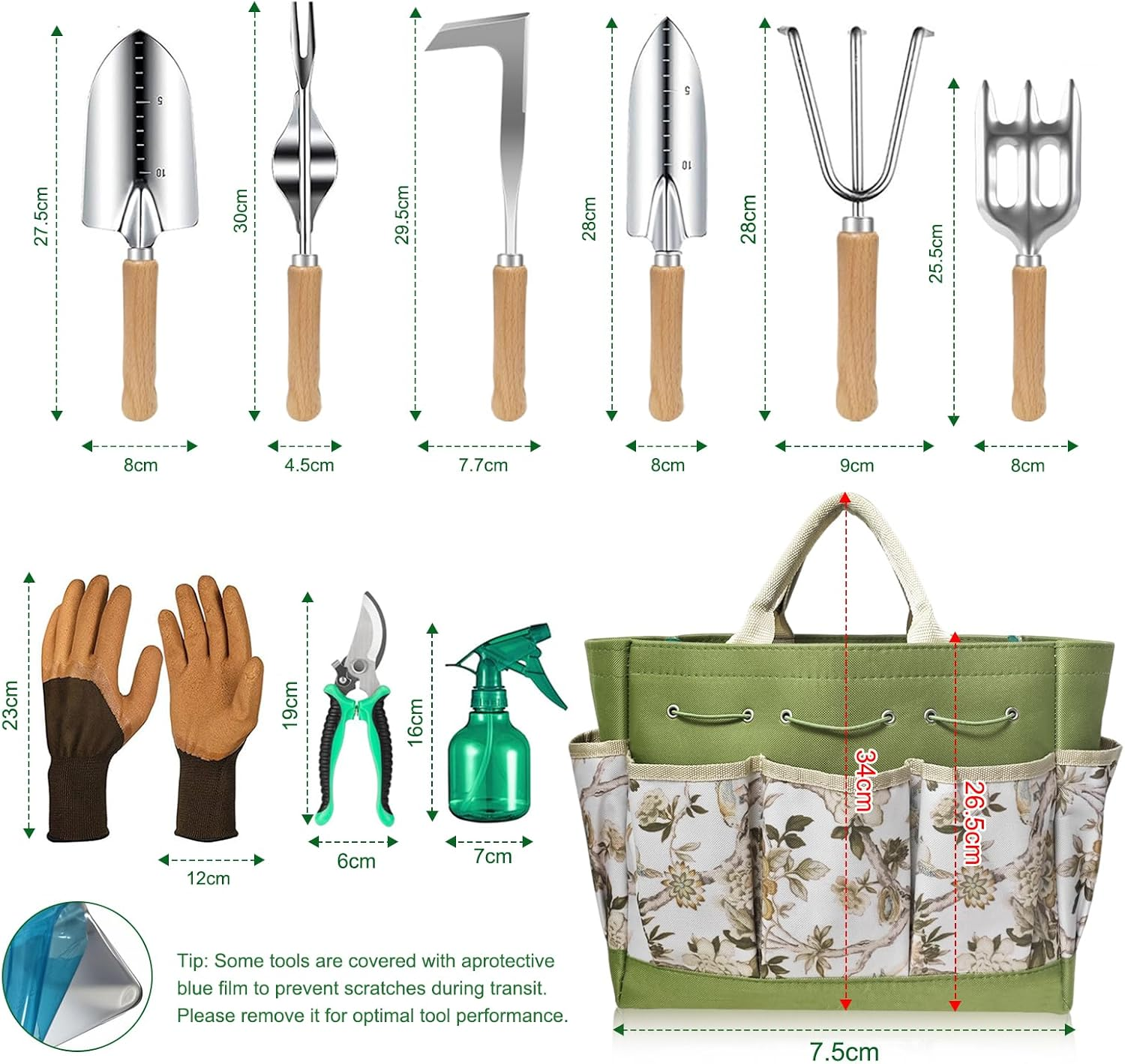 Springup 10 PCS Gardening Tools Heavy Duty Garden Tools Kit Hand Held Tool Set with Durable Organizer Tote Bag, Stainless Steel Rust Proof, Gardening Gifts for Women image number 1