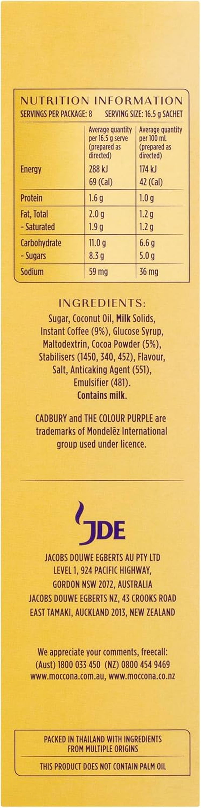 Moccona Coffee Sachets Cadbury Mocha 40 Sachets (8 Sachets X 5 Packs)