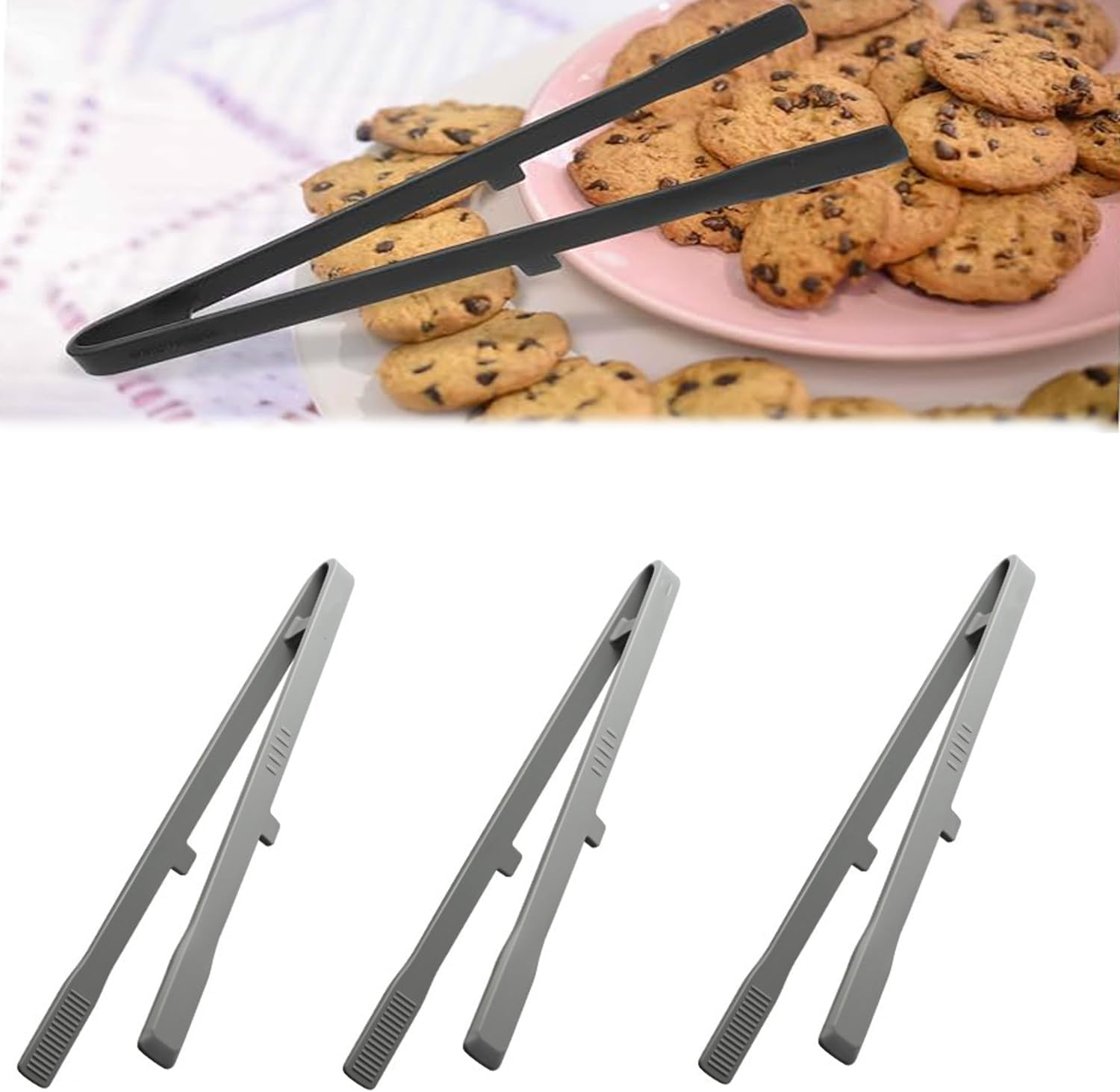 Kitchen Tongs Set, 27Cm, 3-Pack, Silicone BBQ Grill Tongs for Cooking and Serving Silicone Tongs (Gray) image number 5