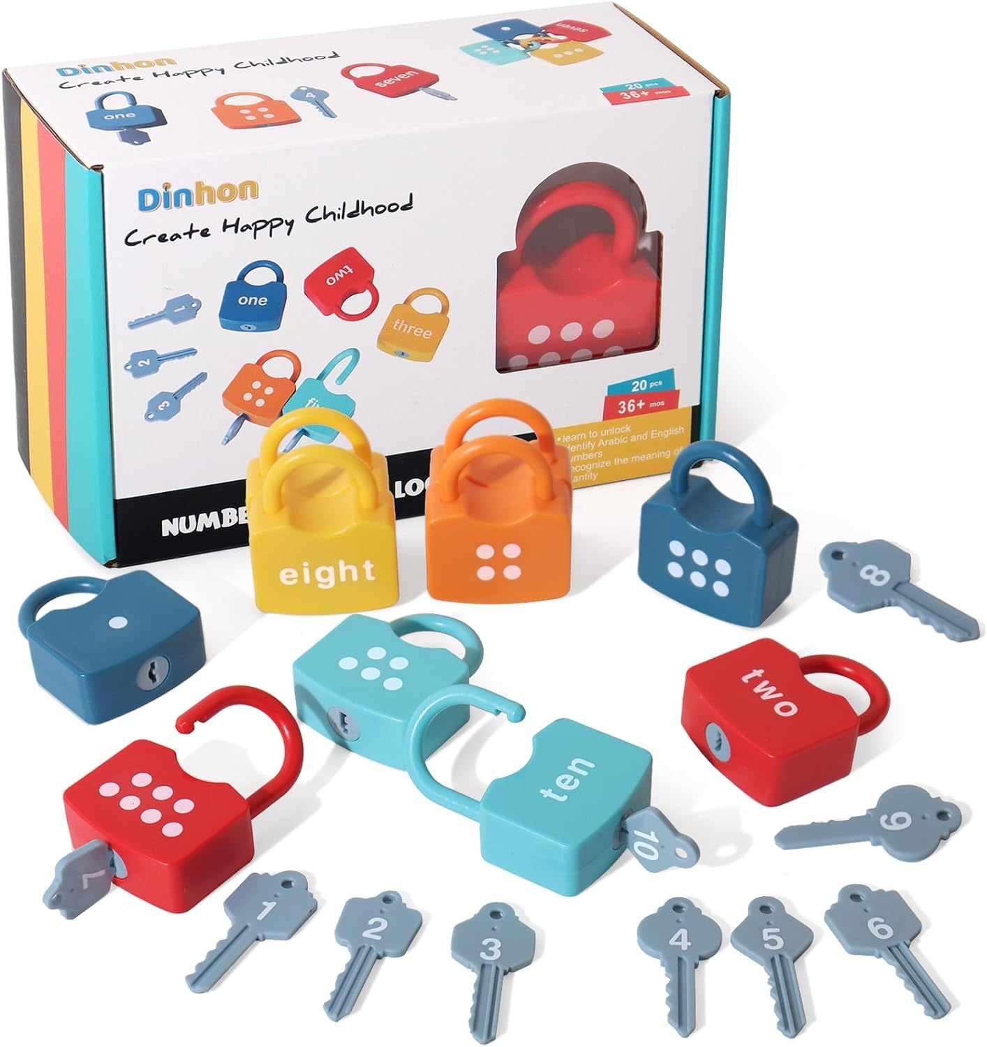 Dinhon Kids Learning Locks with Keys Numbers Matching & Counting Montessori Educational Toys for Ages 3 Yrs+ Boys and Girls Preschool Games Gifts image number 2