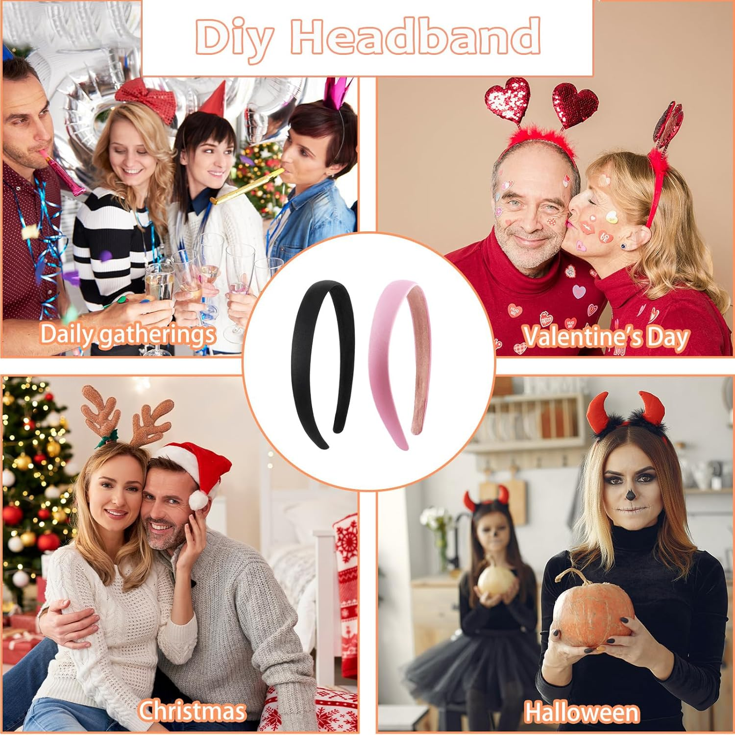 JOOTUEPO 2 Pcs Satin Headbands Hair Bands for Women, Non-Slip Headbands, Satin Covered Plastic Alice Band Hair Band Headband, DIY Headbands, Women & Girls for Everyday Wear, Work, Parties, Styling