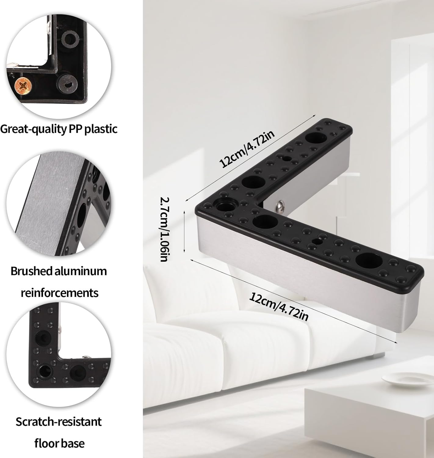 Lasuroa 4Pcs Couch Feet Replacement, 1.06In High L-Shaped Sofa Leg Replacement with Screws Plastic Waterproof Furniture Feet for Outdoor Garden Sofa Table Chair Support image number 5