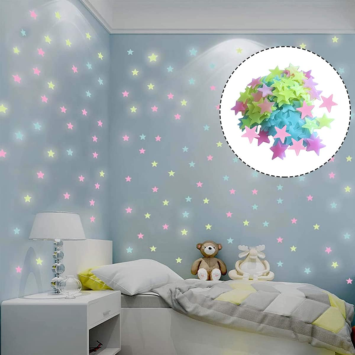 Glow in the Dark Stickers, 100 PCS Luminous Star Wall Decals for Kids Bedroom Wall Decor (30 MM) image number 2