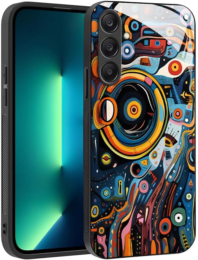YUXING Case for Samsung Galaxy A56 5G - Abstract Geometry Pattern Design Mobile Phone Case Thin Scratch-Resistant Glass Back Non-Slip Shockproof Protective Case (Cyberpunk)