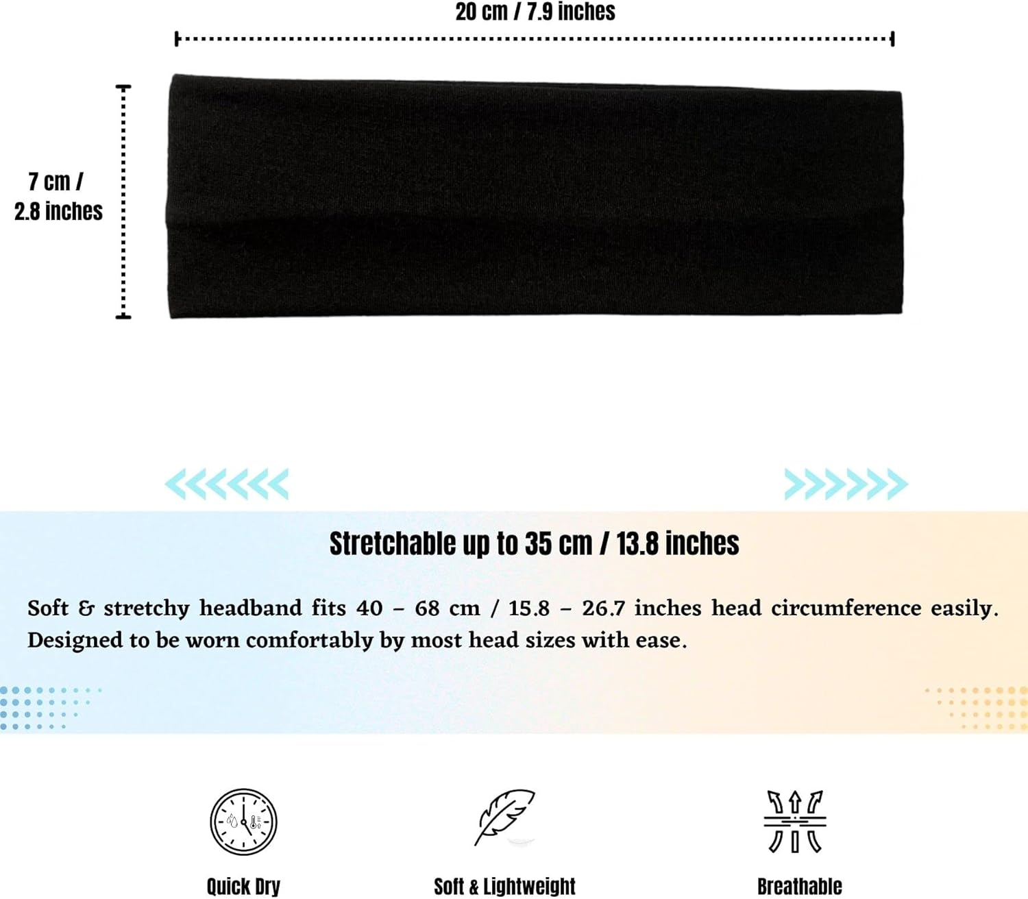 WESTEND CHOICE 7Cm Wide Headbands Plain Stretchy Hairband Unisex Kylie Headband Bandeau Gym Exercise Headbands for Women & Men Soft Yoga Head Band - Blue image number 4