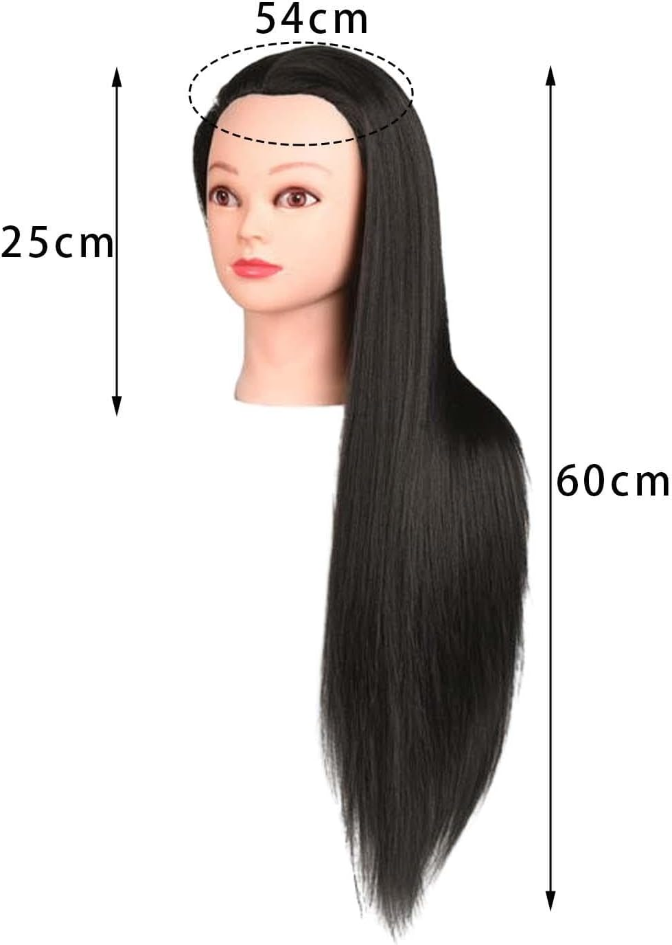 Amagogo Hair Training Head Mannequin Manikin Head Synthetic Fiber Hair Long Hair for Cutting Cosmetology School Students Barber Shop Hair Stylist, Black with Makeup image number 1