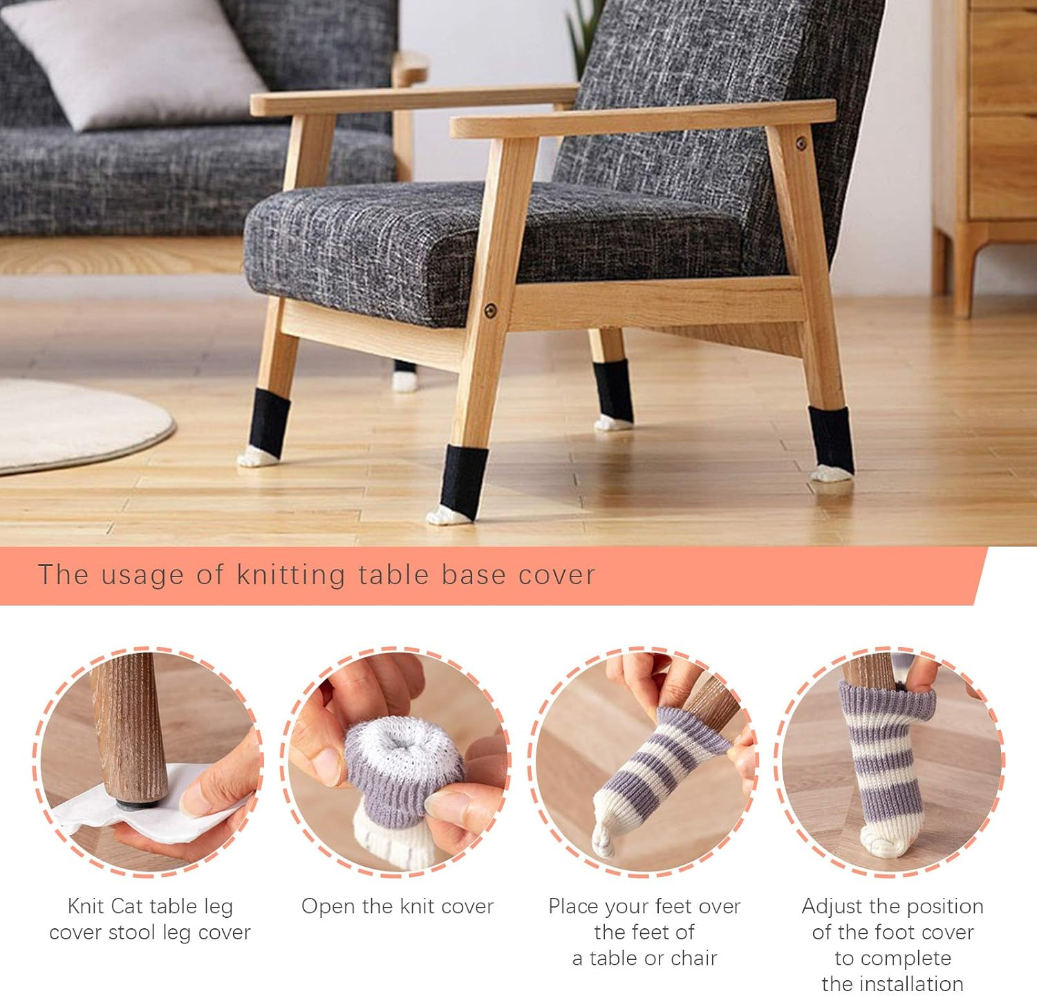 SING F LTD 24Pcs Furniture Leg Covers Set Cute Cat Paws Design High Elastic Non-Slip Floor Protectors Pads Reduce Noise for Desk Table Feet image number 4