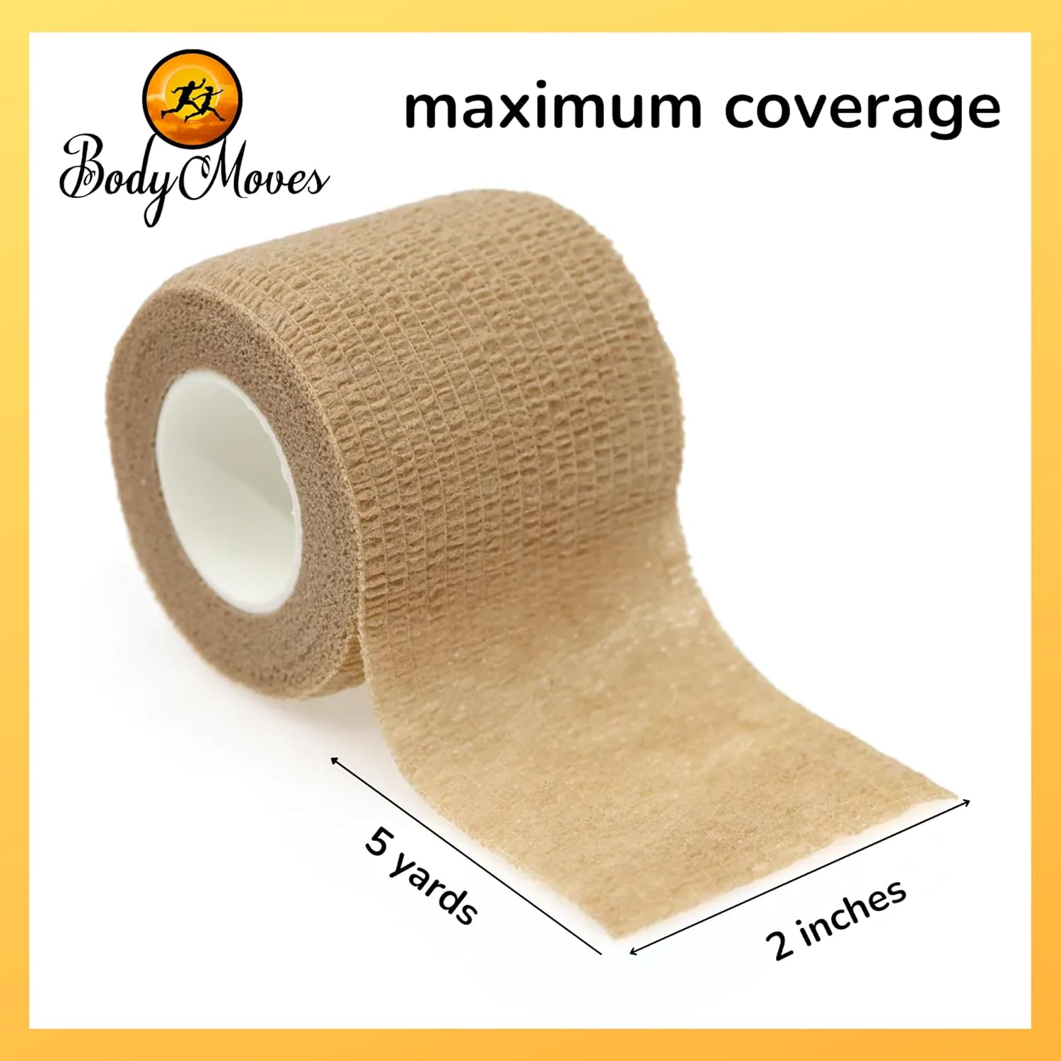 Bodymoves Self Adhesive Bandages Wrap Sports, Bandage Wrap for Sports, First Aid Tape 2Inches X 5 Yards 6 Beige 6 Black image number 3
