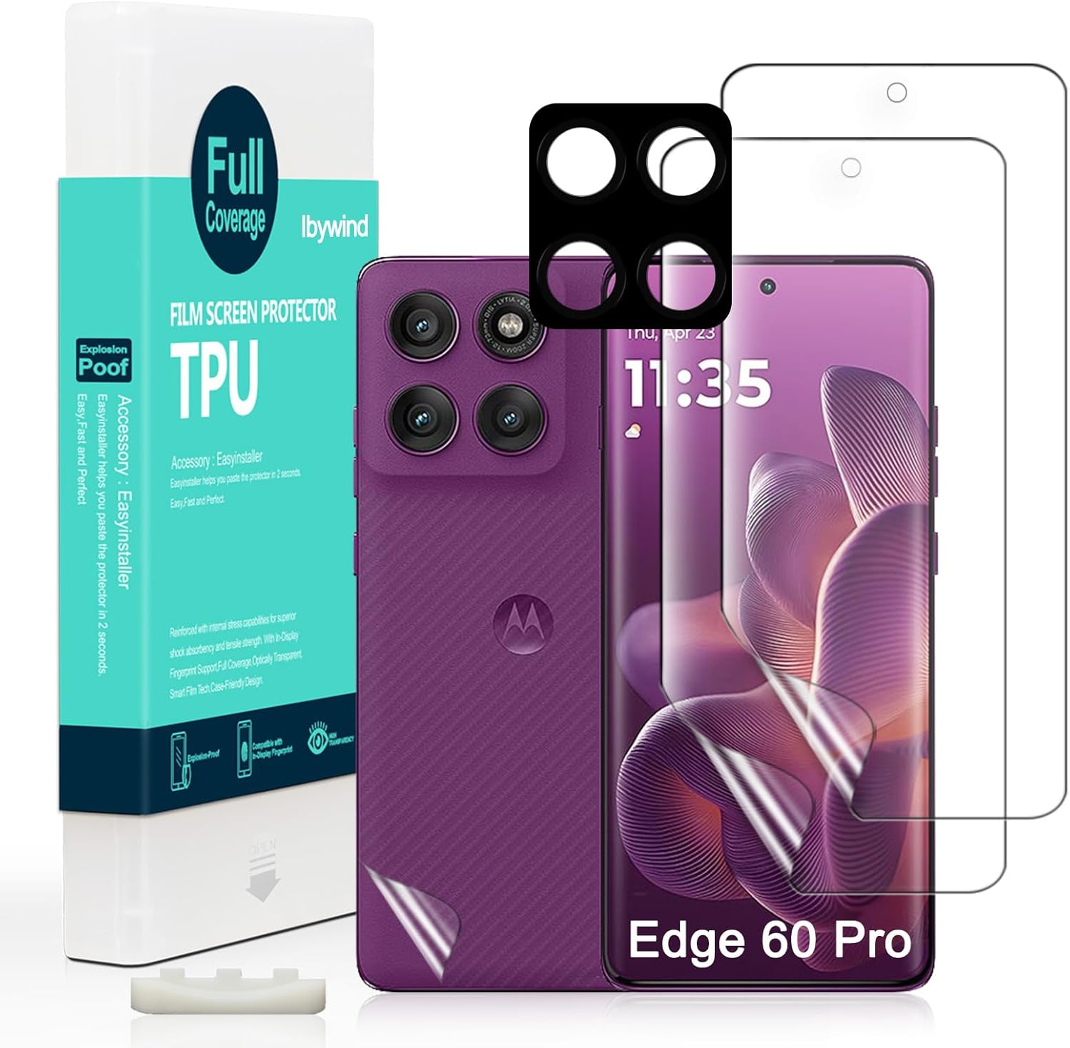 Ibywind for Motorola Edge 60 Fusion 5G 6.67", 2 Pcs Screen Protector, Flexible TPU Film,With 1 Piece of Camera Lens Protector,1 Piece of Back Film[Easy to Install,High Clear] image number 2
