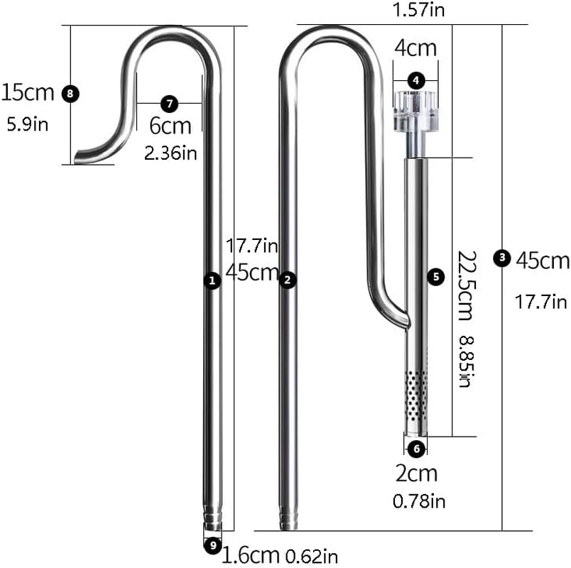 Inflow & Outflow Set 17Mm for 16/22Mm Hose, Stainless Steel Lily Pipe with 2 X Acrylic Fixtures, Water Aerators, DIY for Fish Tank Aquarium Aquatic Plants image number 2