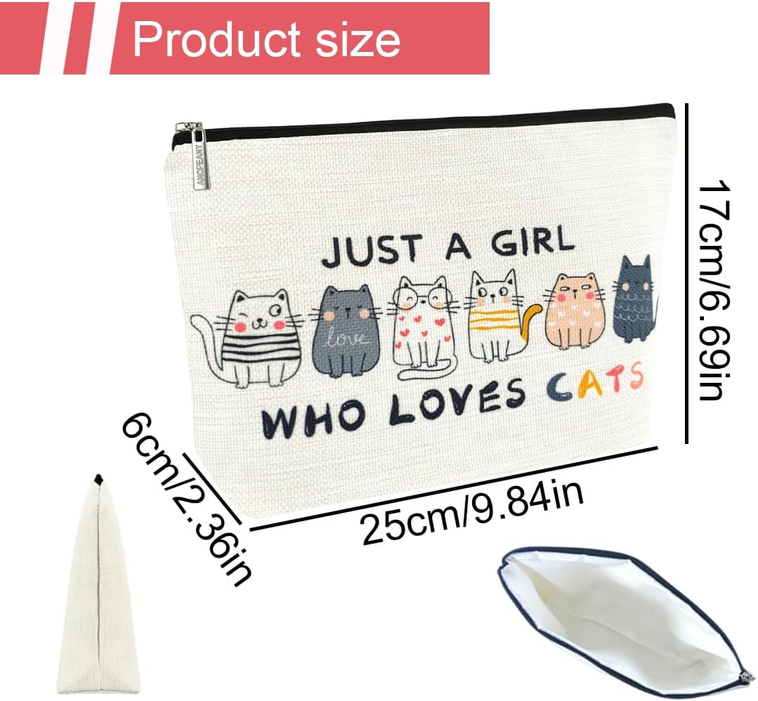 OUDQFCJ Cat Makeup Bags Cosmetic Bag with Cat Motif Cute Gifts for Women Cat Moms Cat Lovers Teen Daughter Sister Best Friend (With Zipper) image number 1