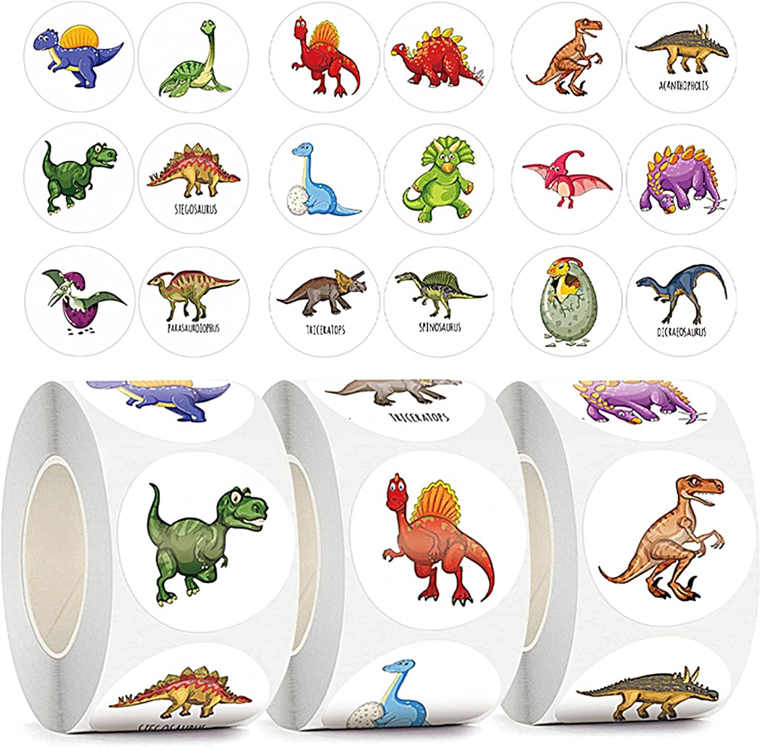Round Dinosaur Stickers for Kids, Teacher Reward Stickers, School Supplies, Animal Incentive Roll Sticker,School Classroom Must Have Supplies, Motivational Teacher Stickers for Students