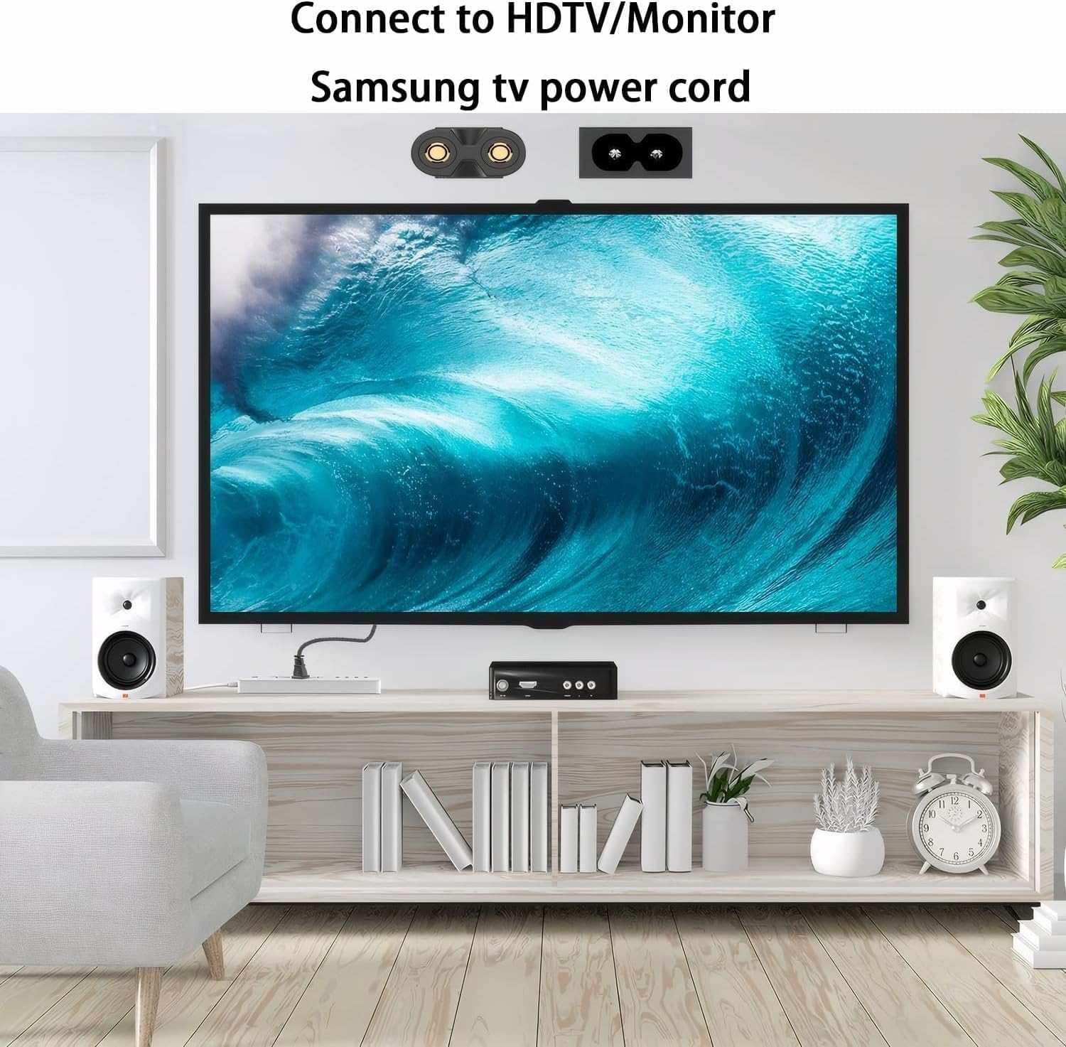 3M Longer Samsung TV Power Supply Cord Replacement for Samsung TV 24" 32" 40" 43" 48" 49" 50" 55" 60" 65" 75", UN40 UN43 UN48 Charger Cable, 90 Degree Angled 18AWG 2-Prong to L-Shaped C7 Power Cord image number 2