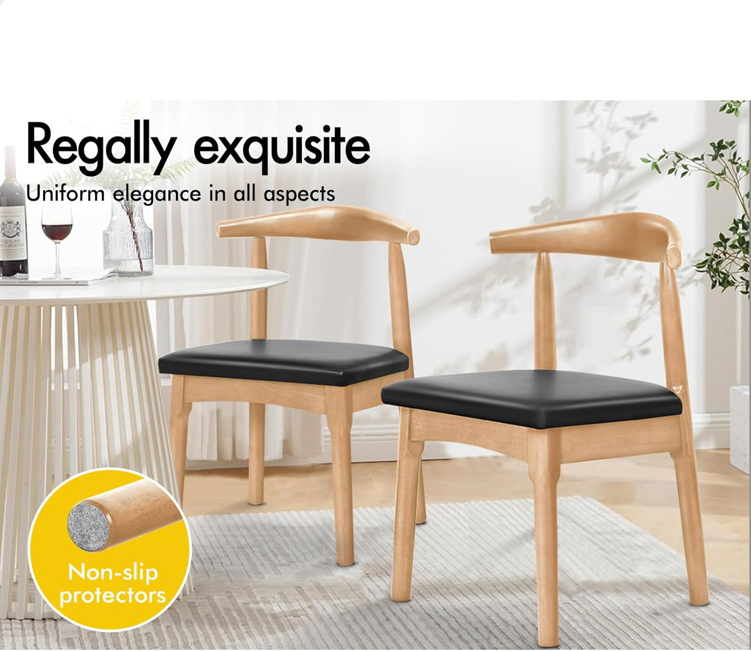 ALFORDSON 1X PU Leather Dining Chair, Retro Sytle Kitchen Chair with Ergonomic Backrest & Floor Protectors for Home Bar Cafe Office Table, Reading Seat 150Kg Capacity, Wood image number 4