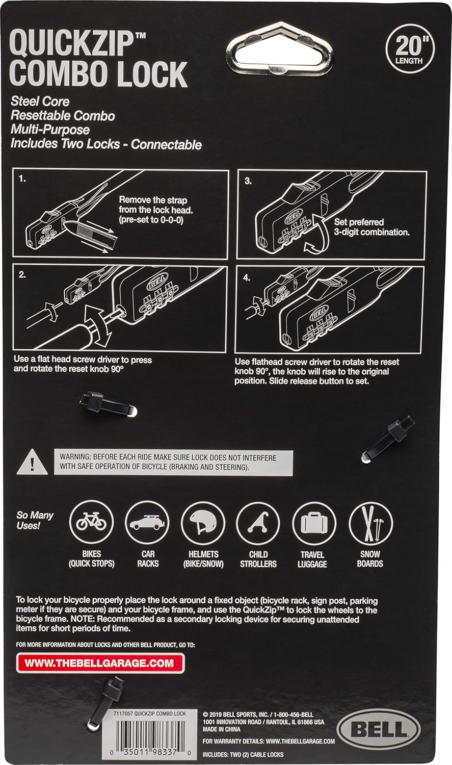 Bell Quickzip Zip-Tie Multi-Purpose Combo Lock 2 Pack Red/Black, One Size