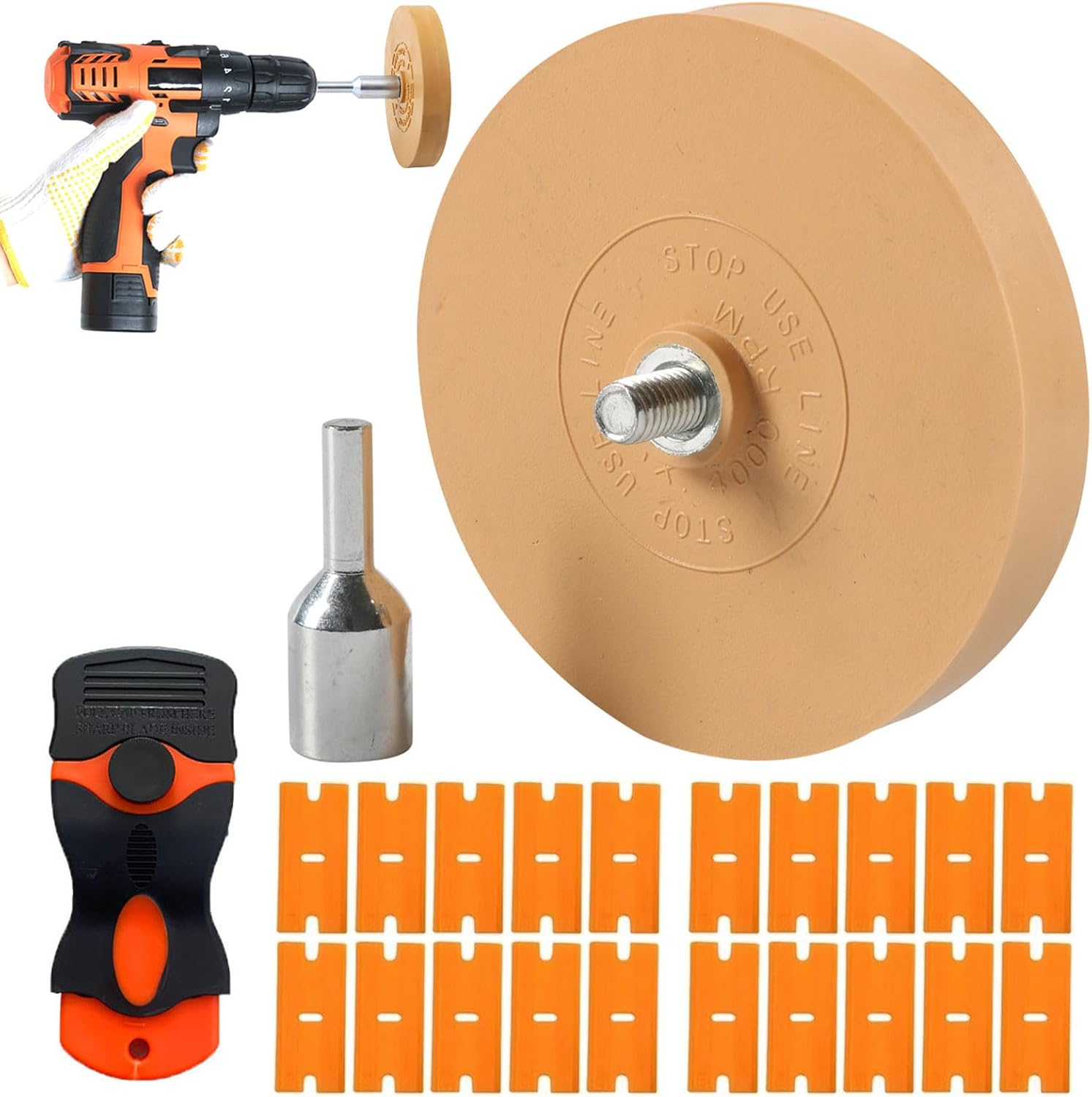 Foil Eraser, Eraser Disc, Rubber Sticker Remover, Foil Eraser, for Removing Films and Residues from Vehicles, Cars or Motorcycles, with 1 Scraper and 20 Replacement Blades image number 5