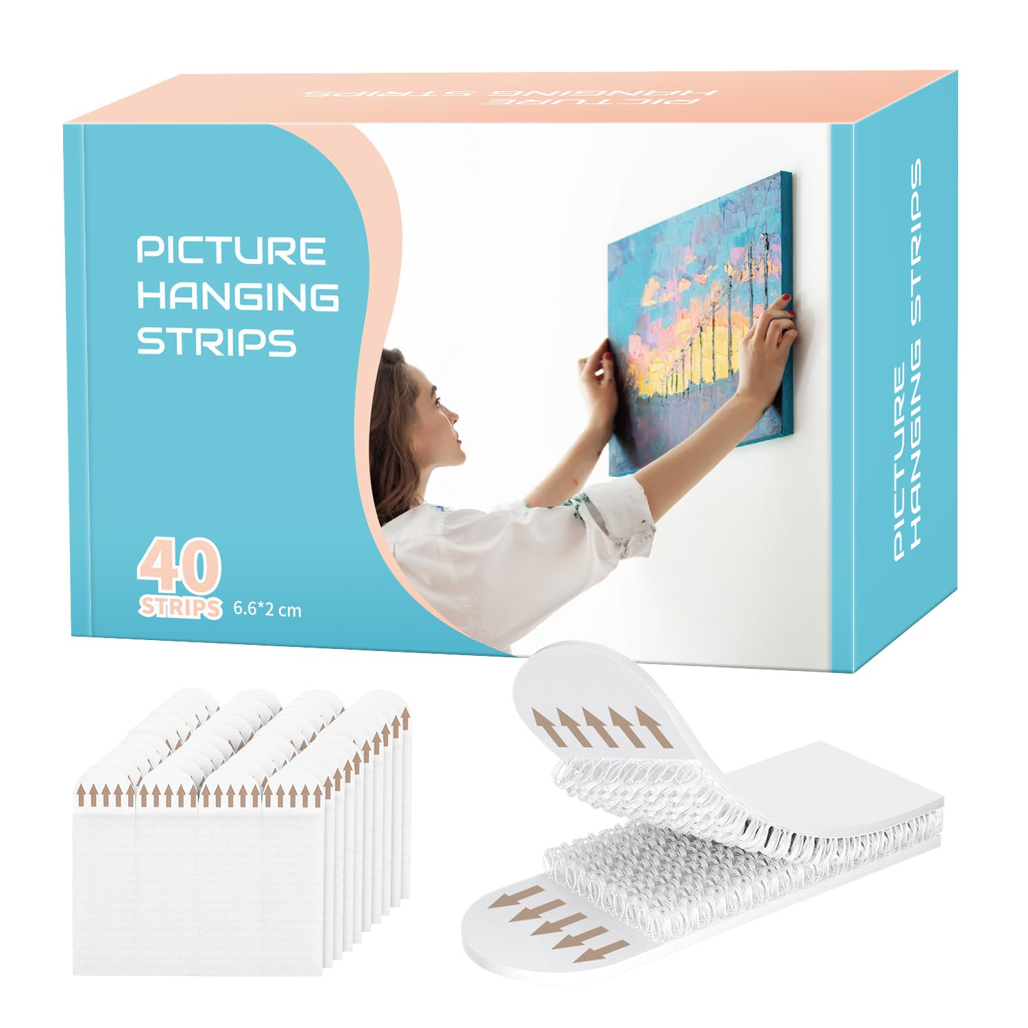 20-Pairs Heavy Duty Picture Hanging Strips, Damage-Free, No-Nail Wall Hangers for Photos & Artworks, Medium Poster Wall Strips (M+L)