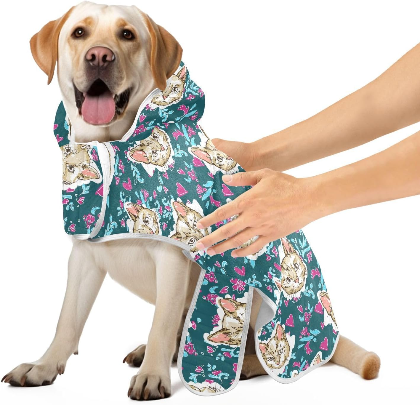 AIXIWAWA Cute Cat Heads Pet Bathrobe Towels with Adjustable Collar & Waist, Quick Absorbent Drying Coat for Cats and Dogs image number 1