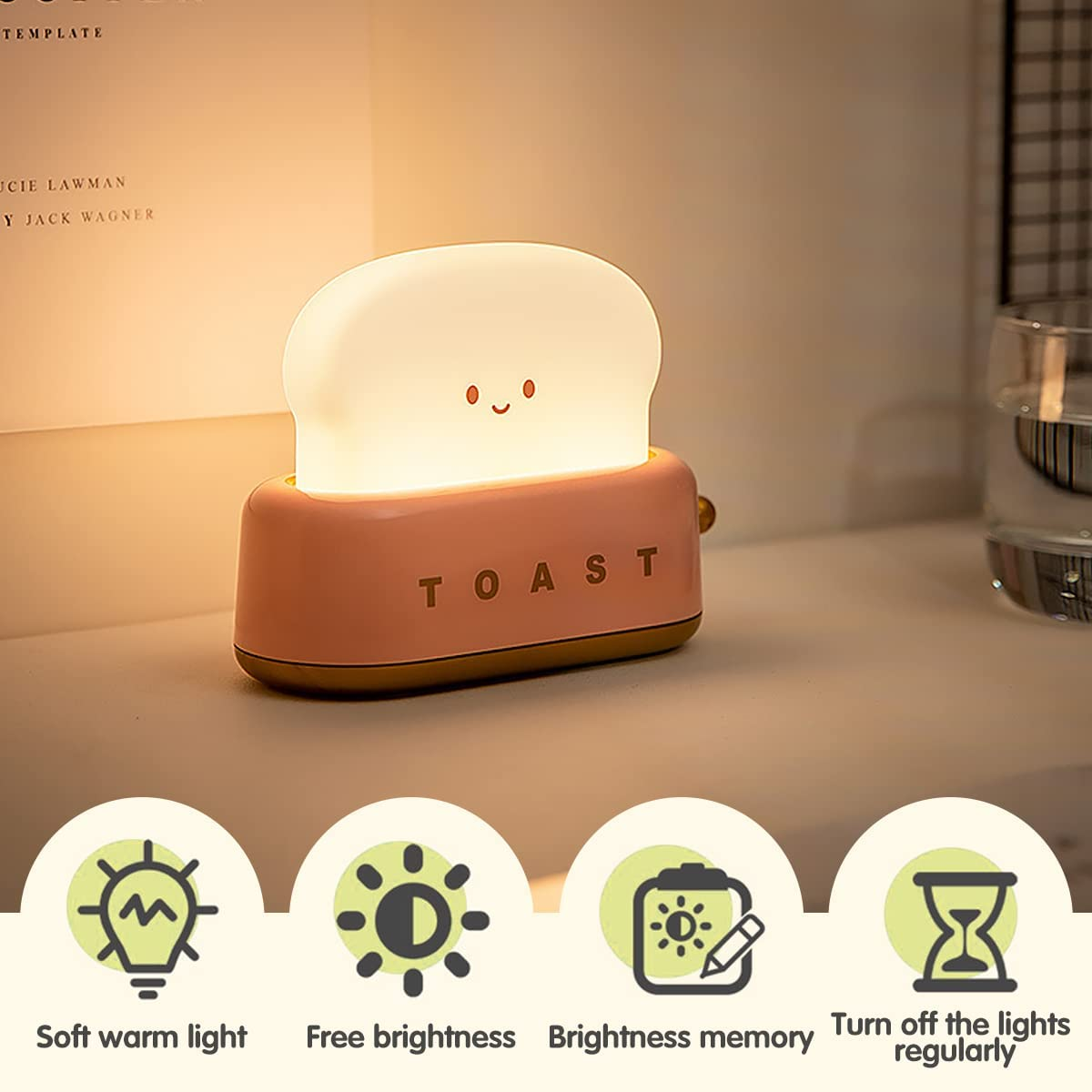 Toast Night Light，Kids Night Light,Cute Lamp for Bedroom, Nightlight for Children Portable Bedroom Bedside Sleep Light Timer, Birthday Gifts for Girls Baby image number 4