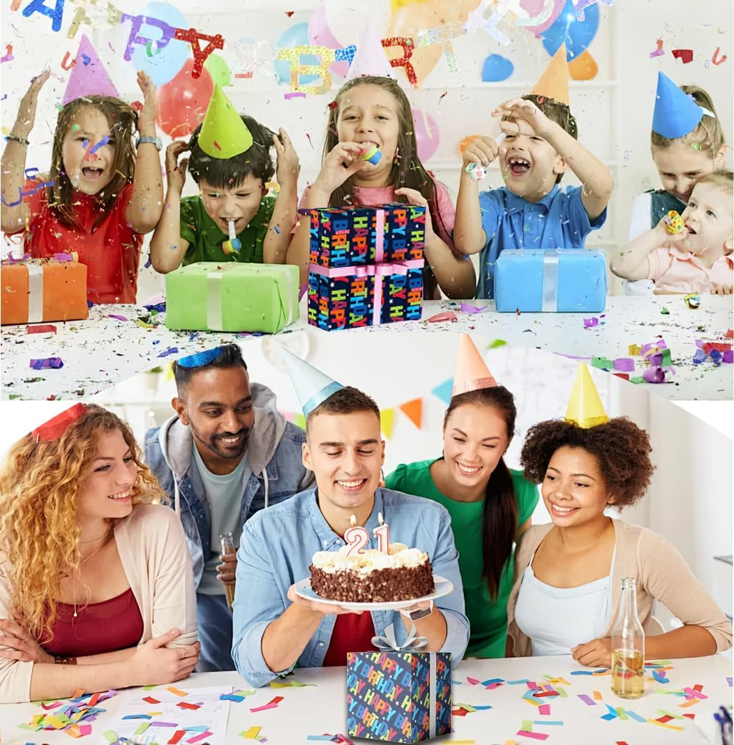 RINGSUN Birthday Wrapping Paper Roll, 43X300Cm Happy Birthday Gift Wrapping Paper, Premium Birthday Gift Wrapping Paper Roll - Ideal for Boys & Girls Presents image number 4