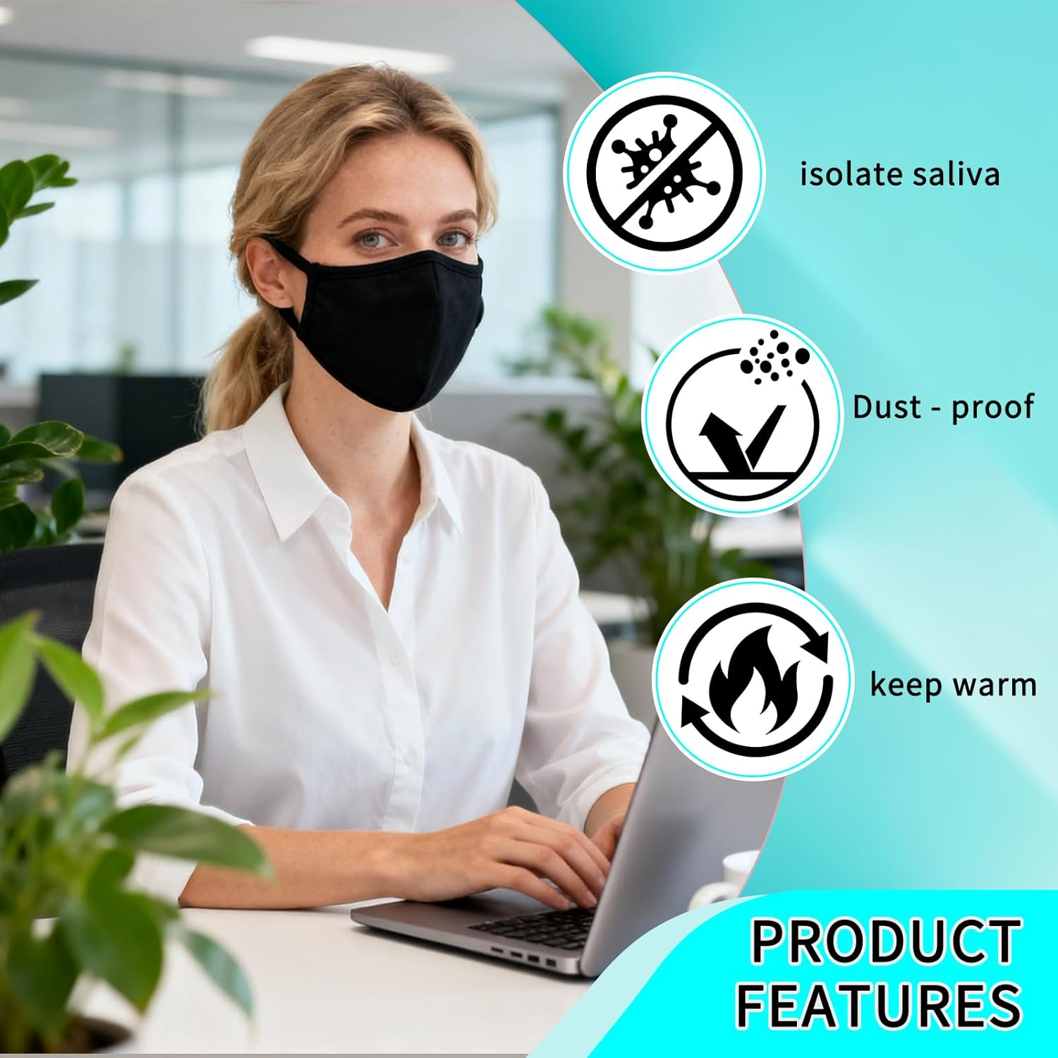 12 Piece Set of Black Cotton Face Masks with Carbon Filters Reusable Breathable Dust Masks for Daily Use, Black Face Masks, Daily Dust Masks, Non - Disposable Face Masks