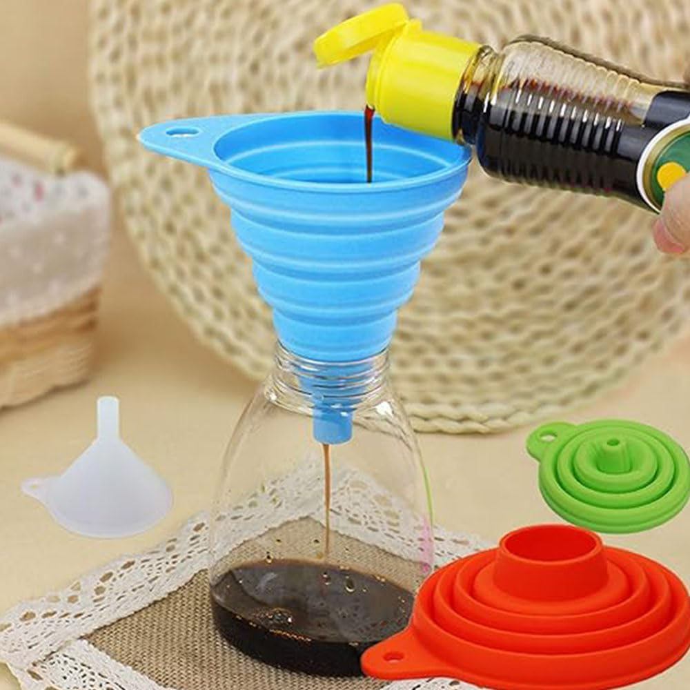 3Pcs Kitchen Funnel Set, Collapsible Funnel, Food Grade Silicone Funnel, Kitchen Gadgets Accessories Silicone Collapsible Funnels for Filling Bottles/Liquid/Powder Transfer image number 4