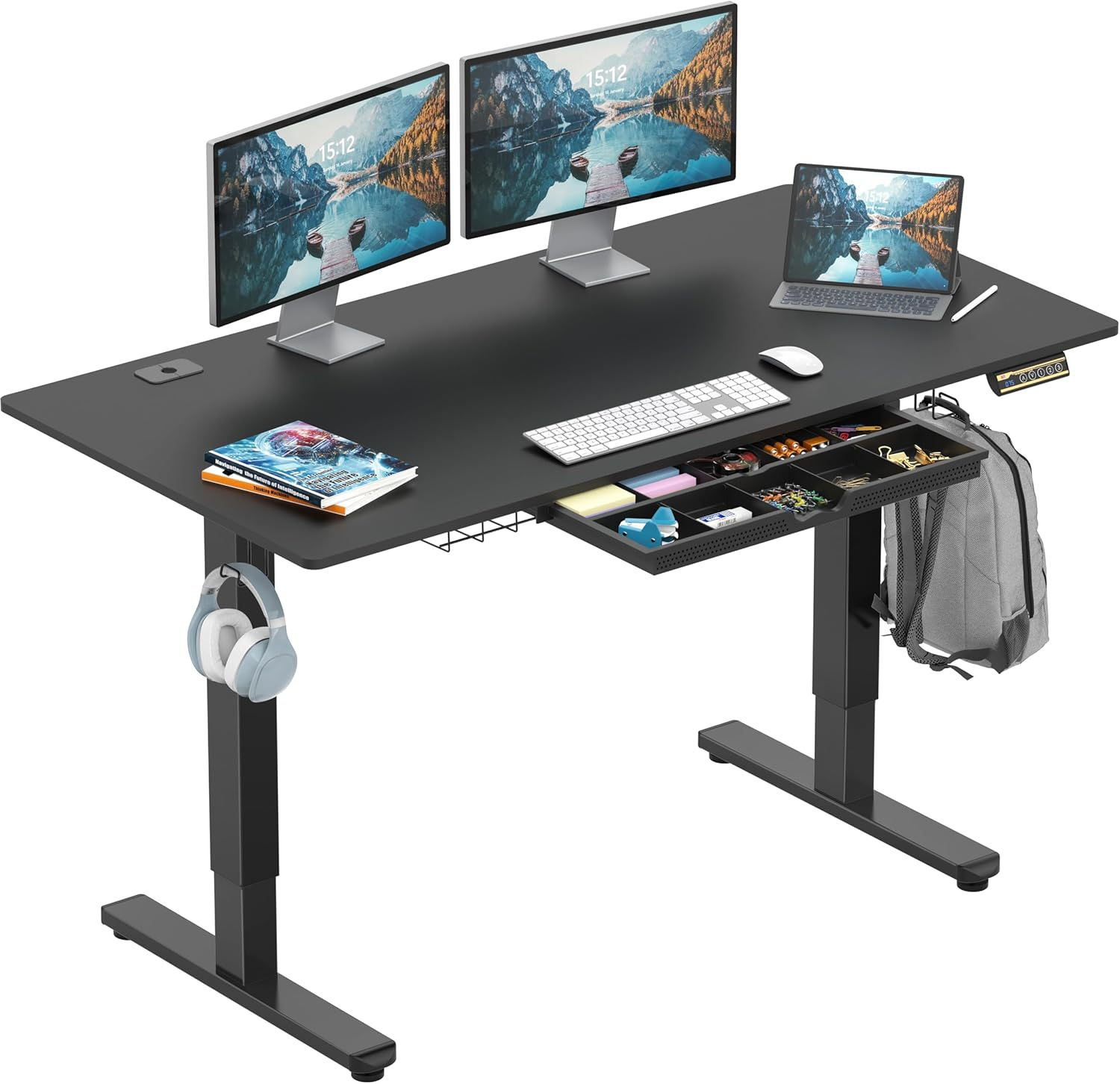 SHW 120 X 60 Cm Electric Height Adjustable Standing Desk with Memory Preset and Cable Management Tray, Maple