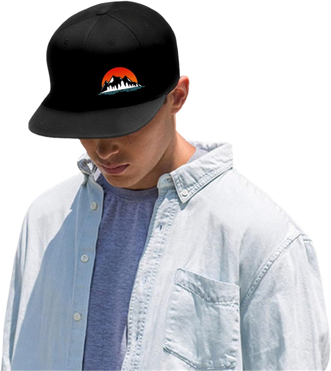 Flat Bill Hats for Men Womens Black Baseball Caps Mens Snapback Hats Flat Brim Snap Backpack Hat for Boy Fitted Hiking Hat image number 3