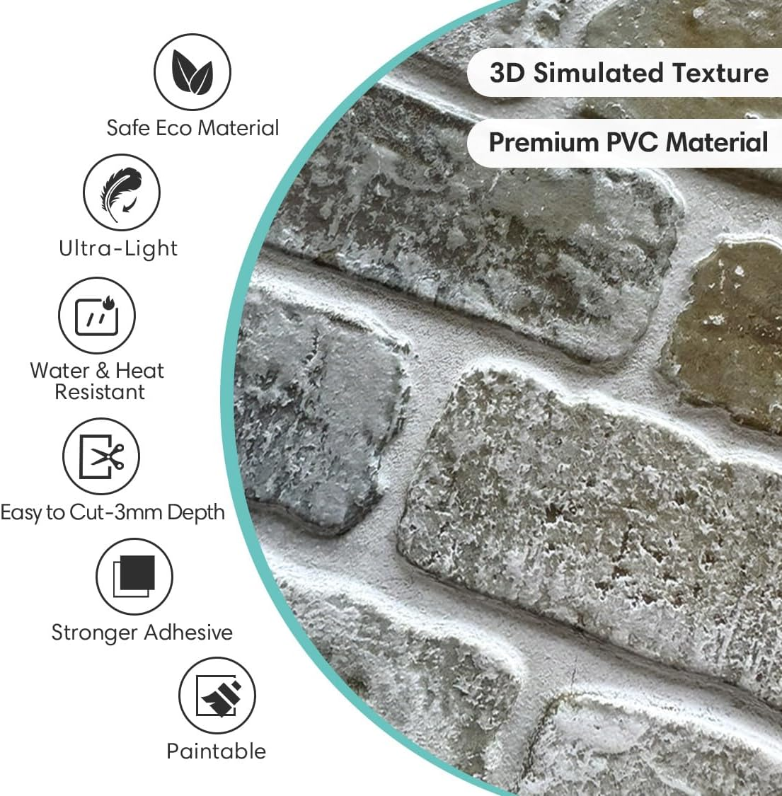 Commomy Peel and Stick Tiles for Wall 3D Wall Panels Faux Brick Stone, 11.8"X11.8", 10 Pcs, Wall Stickers PVC Wall Panels for Living Room, Bedroom, Interior Wall Decor image number 5