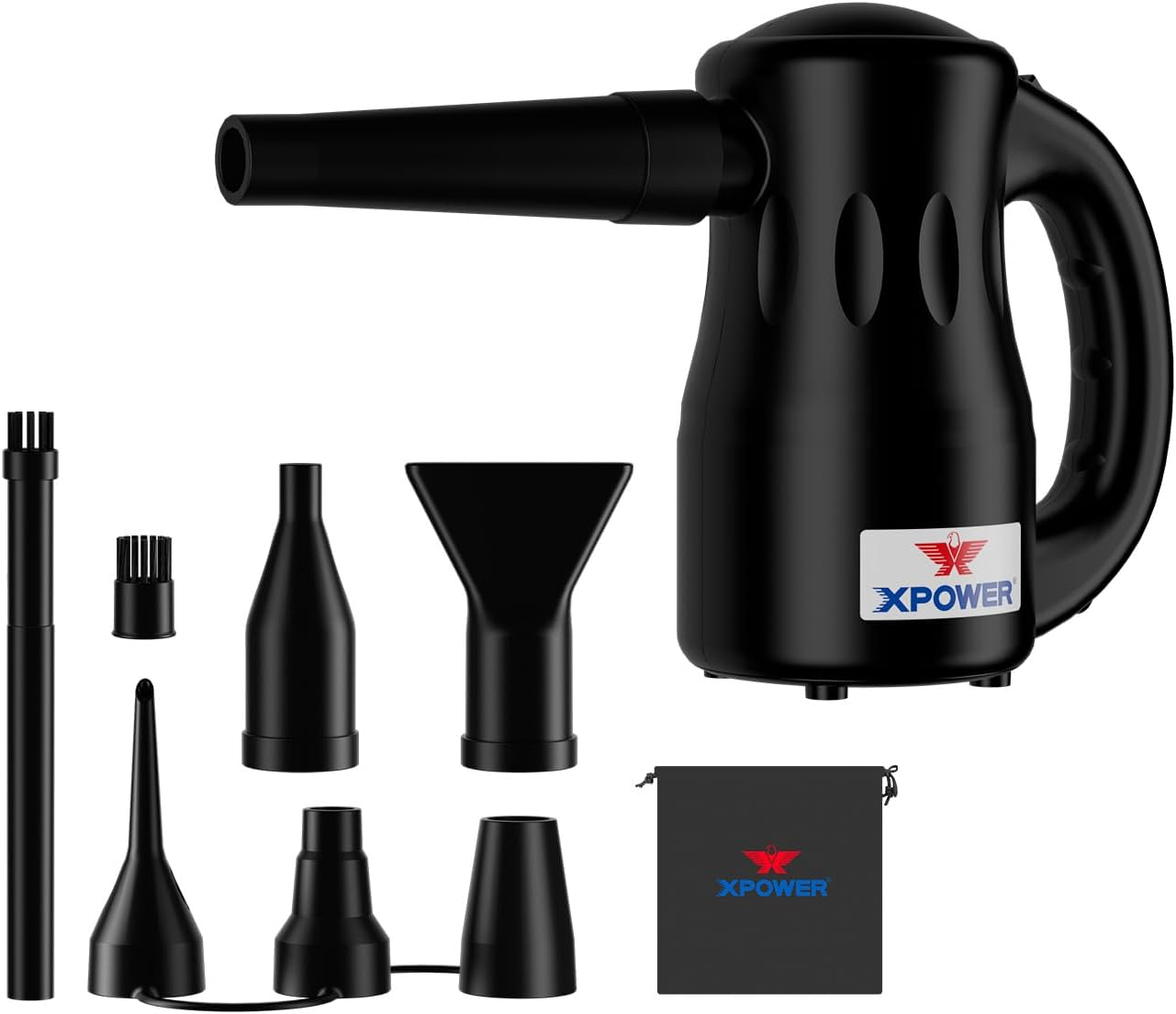 XPOWER Electric Air Duster for Dusting Drying Inflating Blowing Car Detailing Computer Leaf Blowing (Black, A-2) image number 6