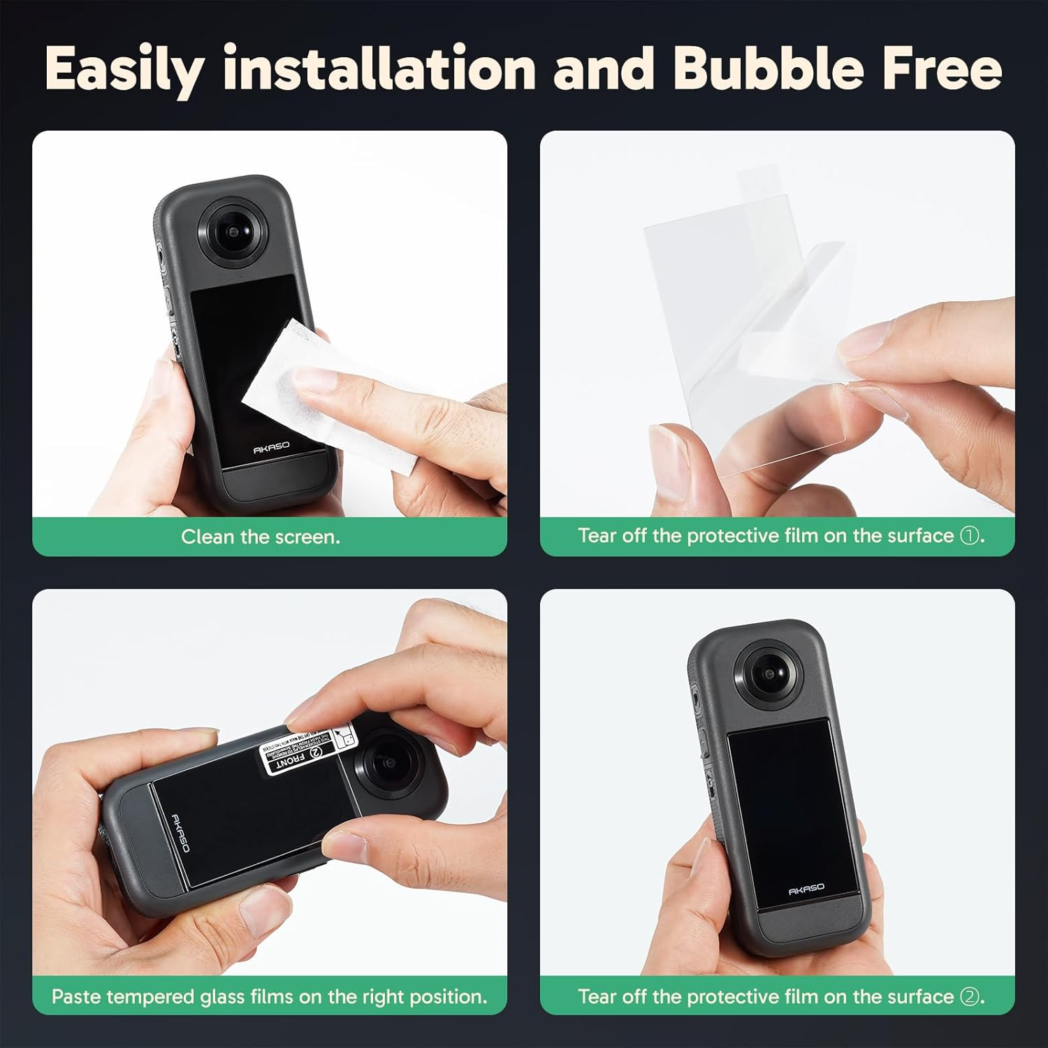 AKASO Screen Protector 360 Camera (2 Pack), Tempered Glass LCD Display Film Screen Protective Cover, Ultra HD, 9H Hardness, Scratch Resistant image number 2