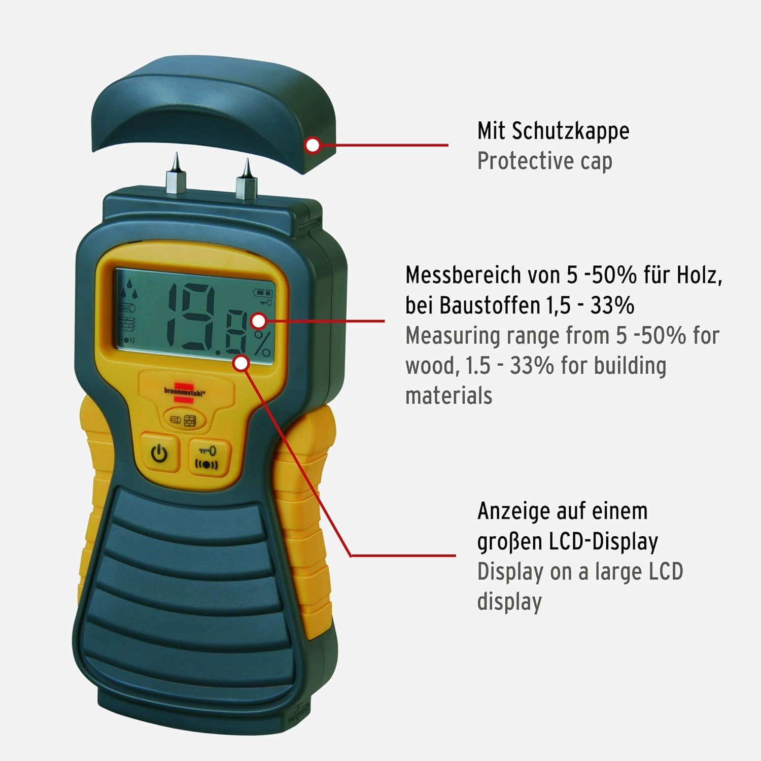 Brennenstuhl Moisture Detector MD (Moisture Meter for Wood/Walls/Building Material, with LCD Display) Anthracite/Yellow image number 3