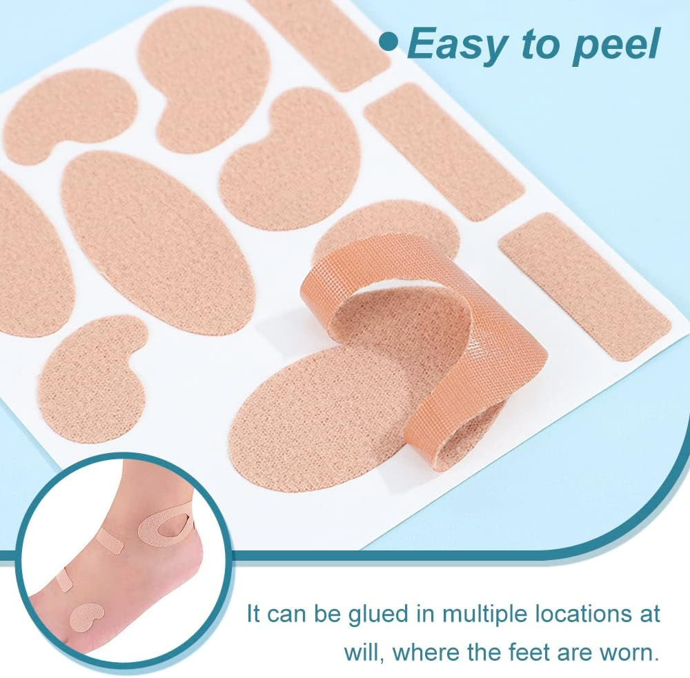 15 Sheets Moleskin Adhesive Pads, Moleskin Tape Flannel Adhesive Pads Heel Stickers, Pre-Cut Moleskin for Blister Reduce Friction Pain on Feet, Toes, Shoes (Skin Color) image number 3