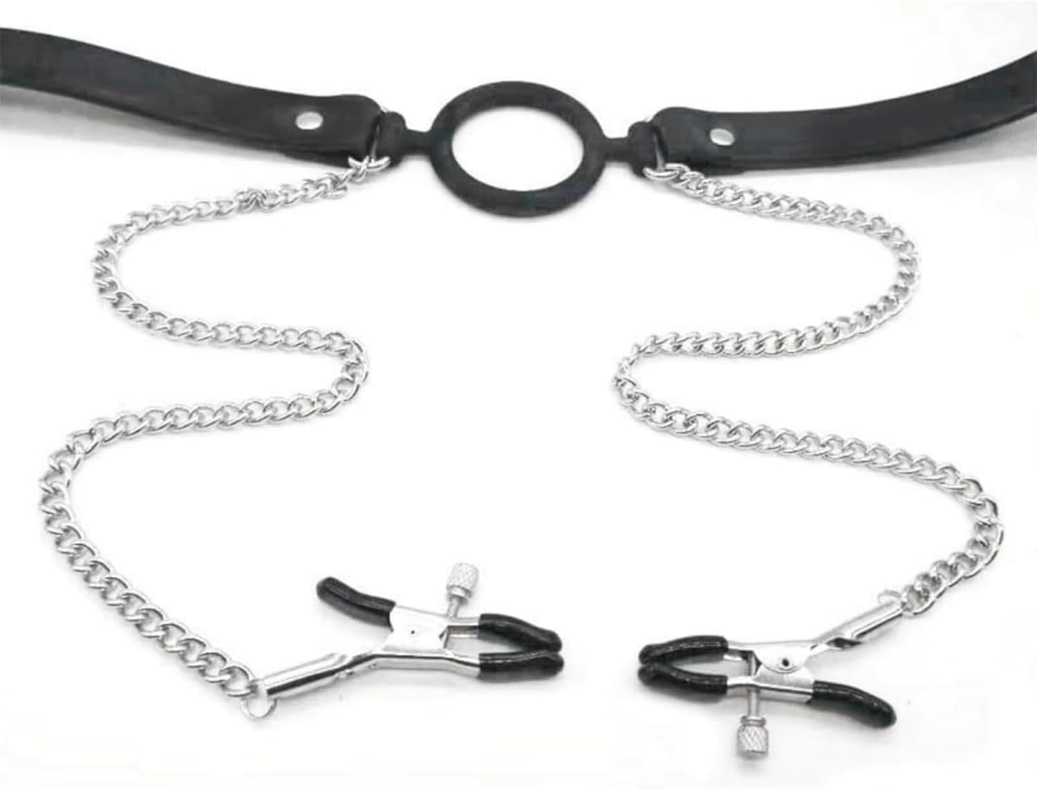 Silicone Open Mouth Ring Gag with Adjustable Nipple Clamps O-Ring Gag with Nipple Clamps Breast Sensual Bondage Nipple Clips image number 2