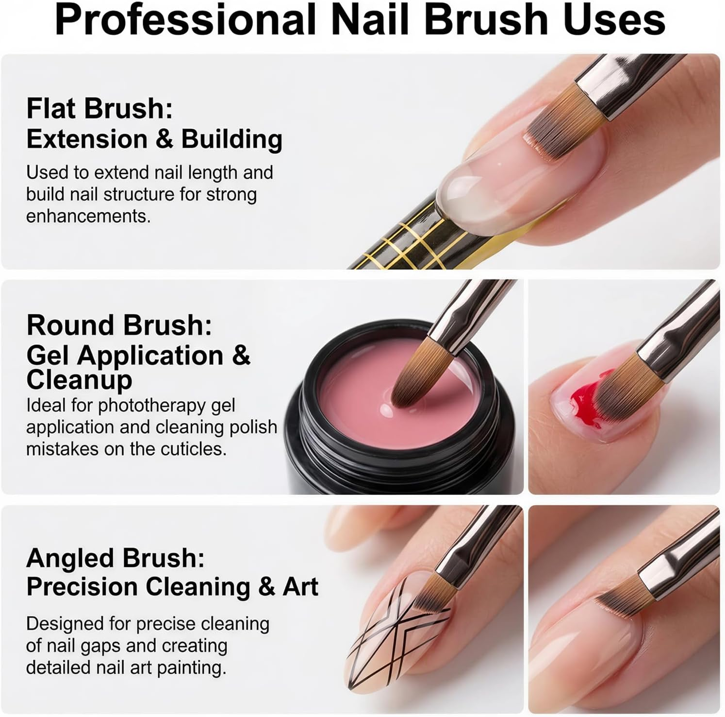 Nail Art Brushes Set,5Pcs Nail Art Liner Brushes for Fine Painting Diy, 3Pcs Nail Clean up Brushes for Clean Gel Mistake on the Cuticles,Nail Design Tools image number 5