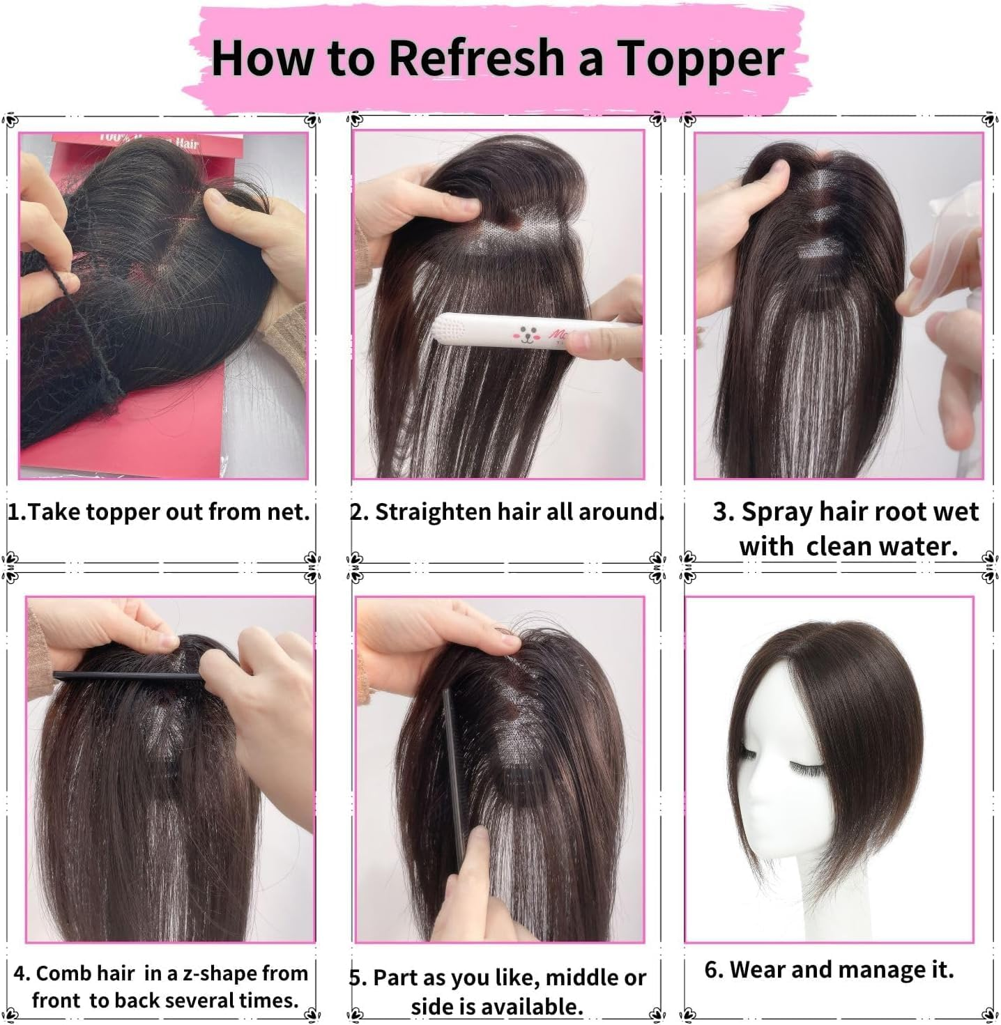 GULALUUK Human Hair Toppers for Woman Real Hairpieces for Thinning Hair 120 Density 3X4 Inch Swiss Bace (10Inch, Medium Brown) image number 3