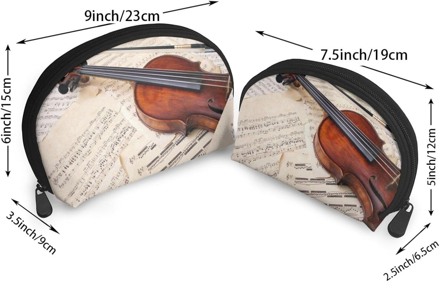 Cozimangoe Coin Pouch Makeup Bags Set, 2 Piece Shell Shape Cosmetic Bag with Pockets for Daily Travel Handbag Lipstick Keys Toiletry, Personalized Violin image number 6