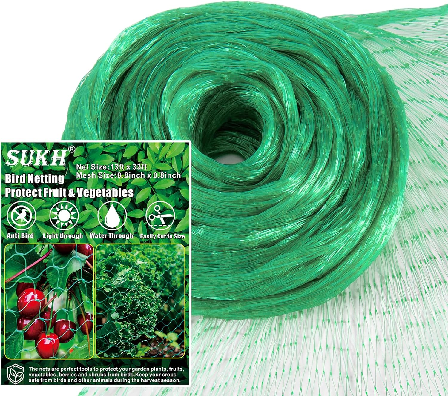 Sukh Bird Netting for Garden 13X33Ft - Heavy Duty Mesh Protection Fence for Plants, Chickens, and Poultry image number 5