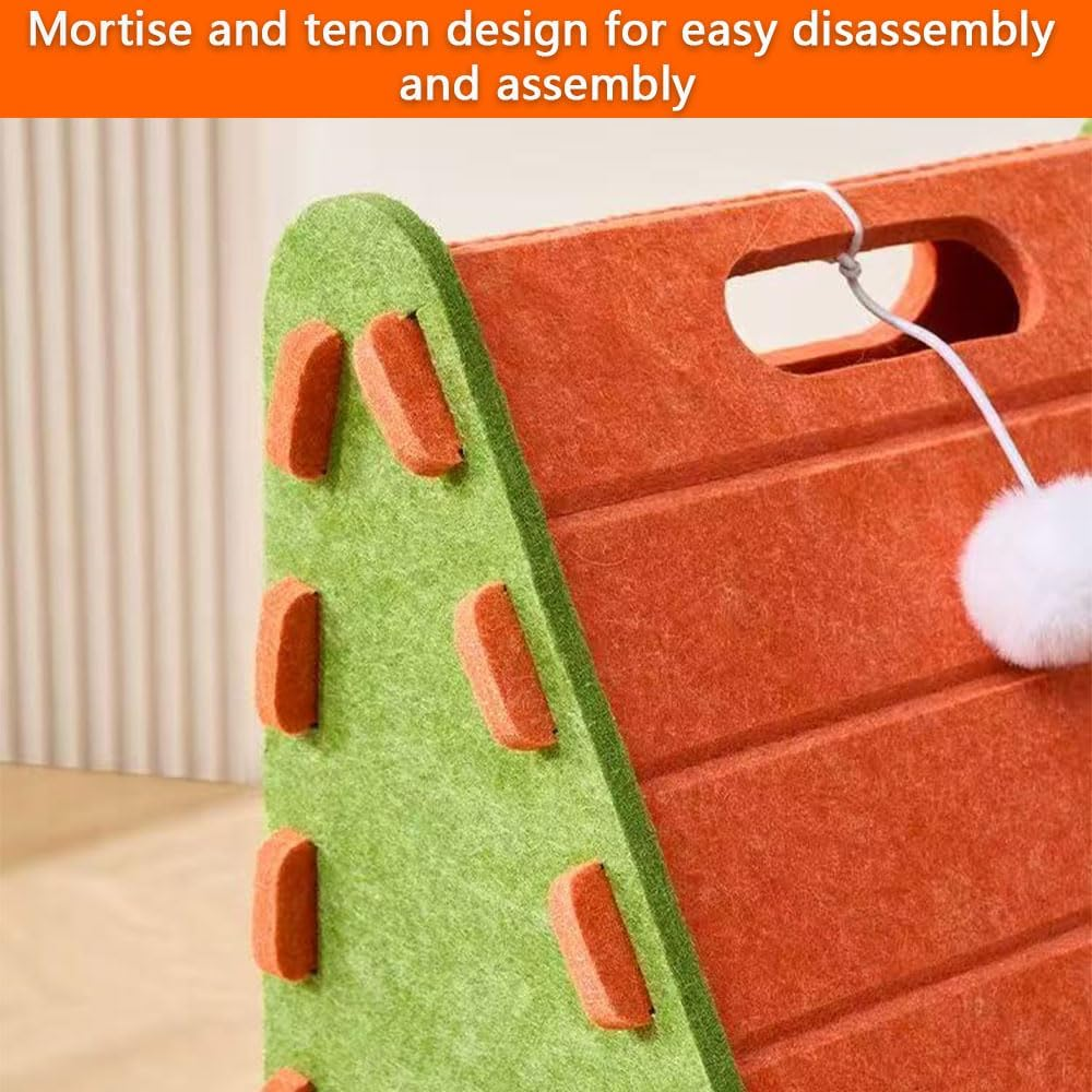 Triangular Felt Cat Scratcher & Cat Bed &ndash; Durable All-Felt Scratch Pad, No-Mess Furniture Protector, Easy-Clean Indoor Cat Lounge (Orange)