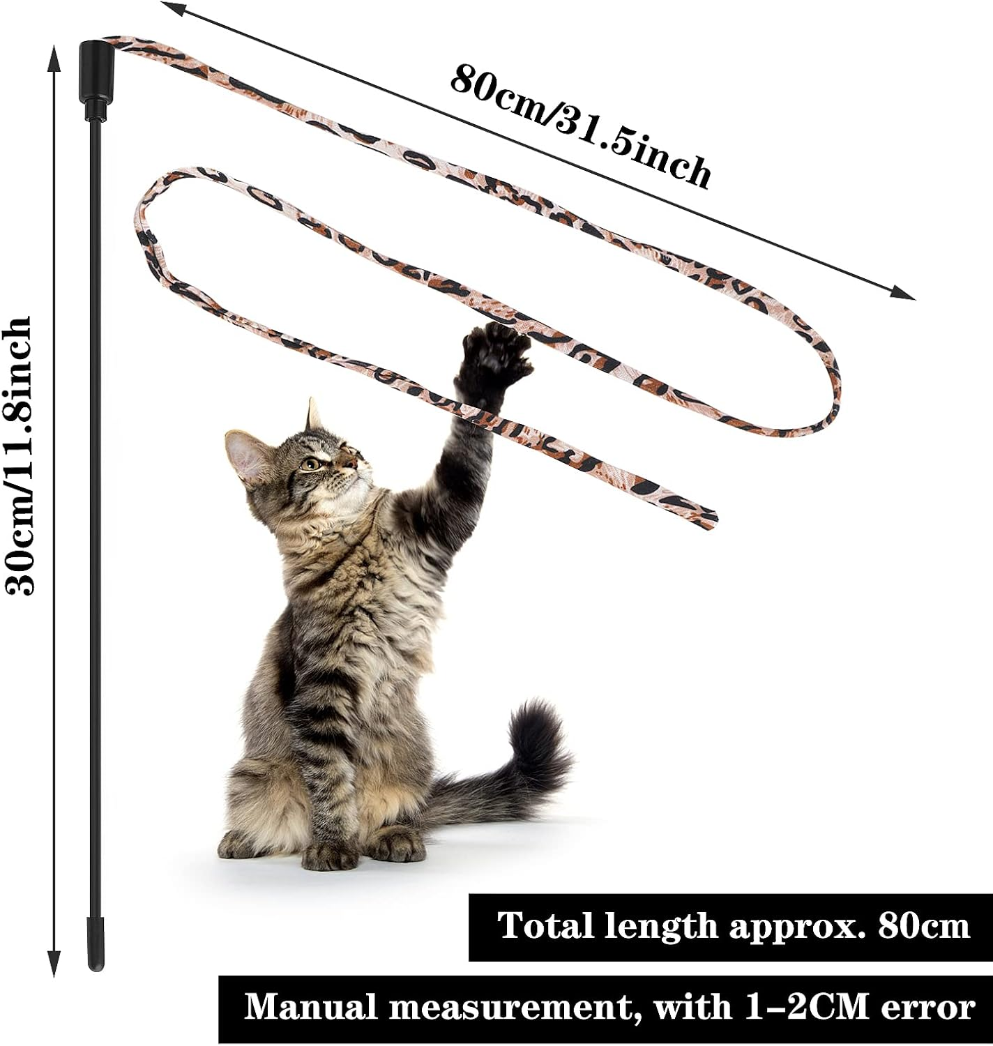 Molain Cat Wand Rainbow Toy - 5Pcs Ribbon for Kittens Training, Interactive Stick Toy for Kitten Exerciser Playing (30Cm, Leopard Print) image number 4