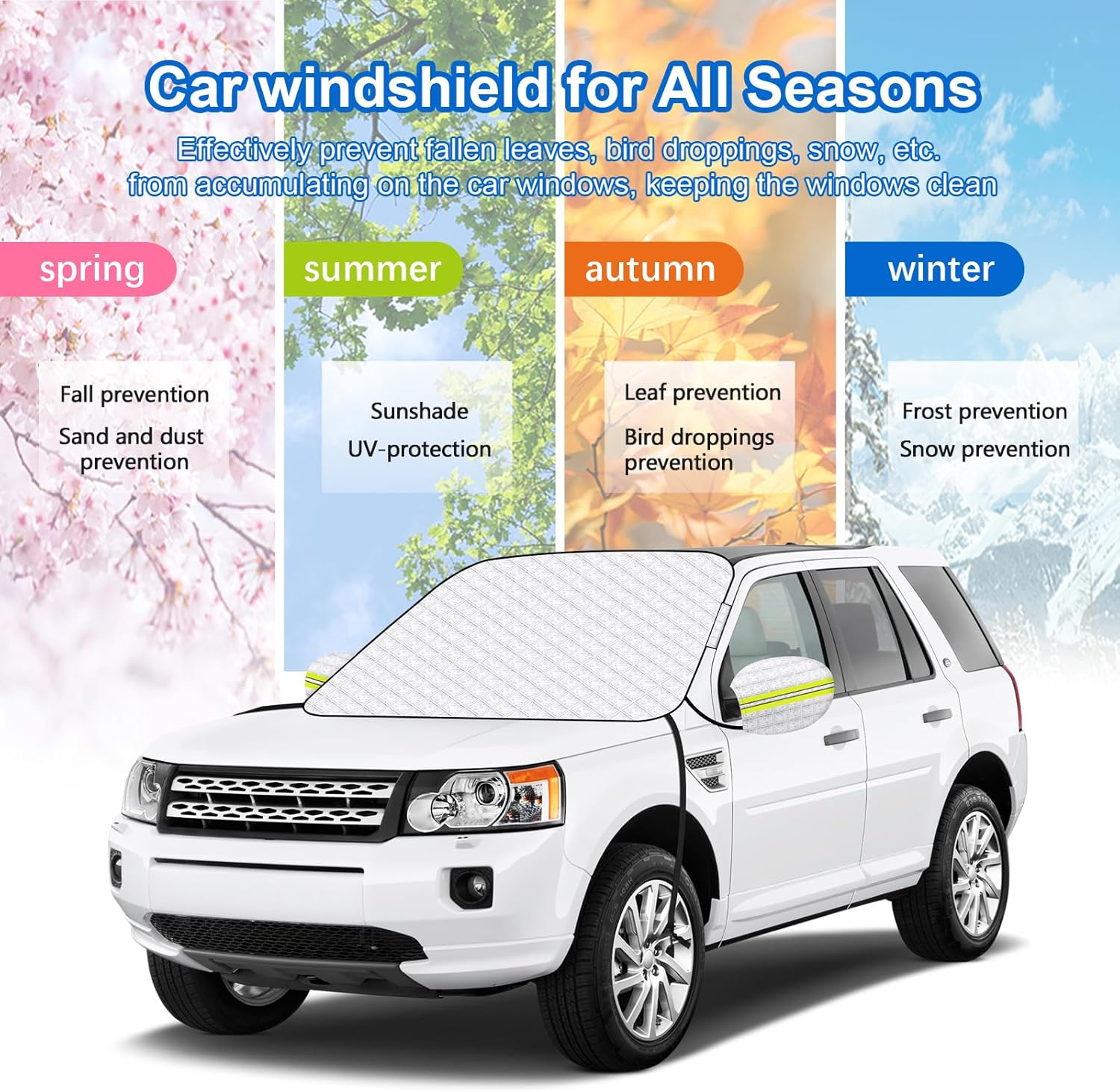 Range Tour Car Windshield Snow Cover with Fixing Strap, Automotive Windshield Cover for Snow, Ice, Sun Windshield Cover Dust Cover Car Protector for Winter Summer(148X114Cm) image number 1