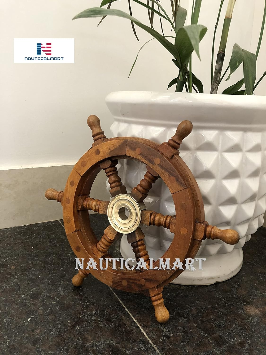 Sailor'S Ship Wheel 12 Wooden and Brass - Nauticalmart image number 3